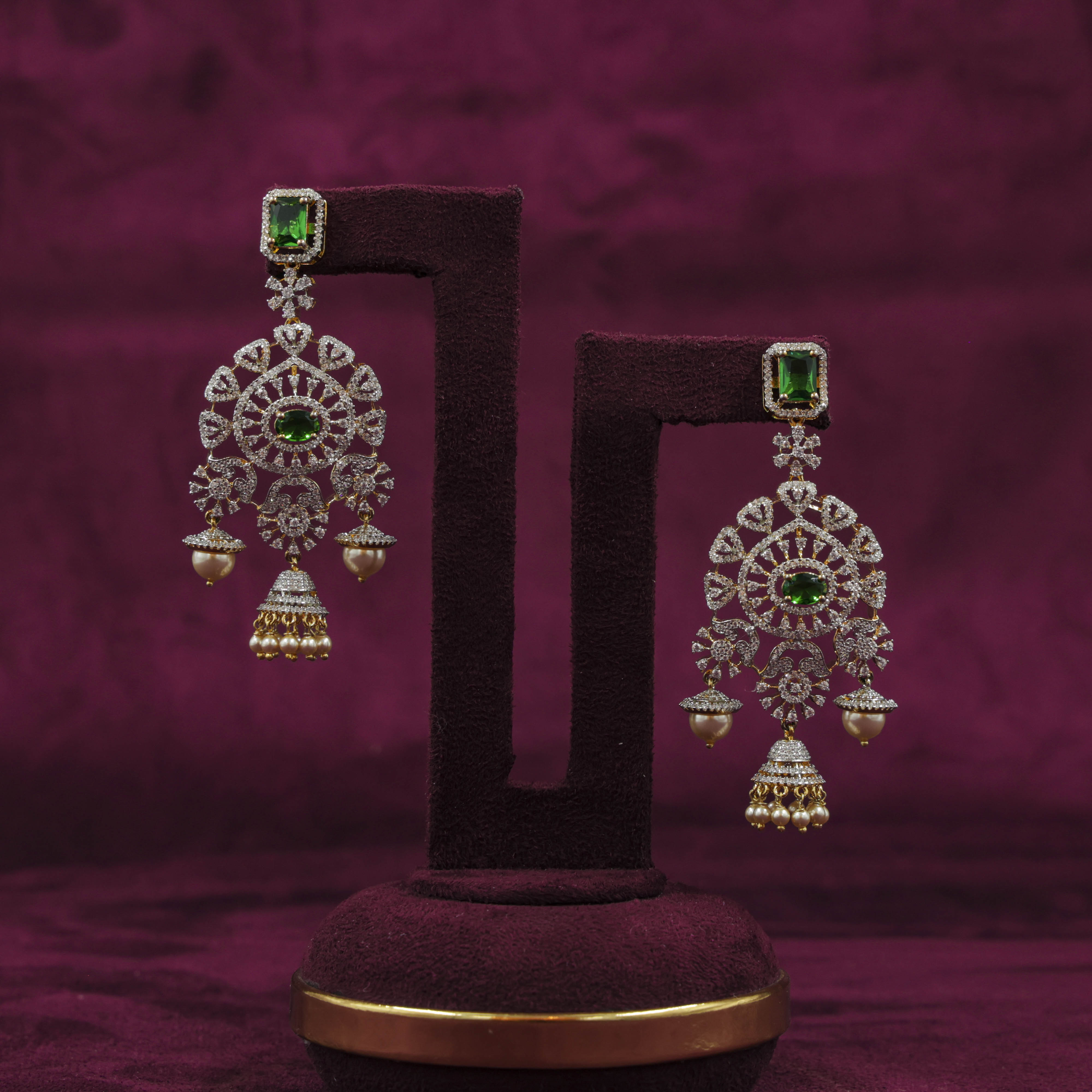 Saubhagya Jewellers - Emerald Chandbali Earrings