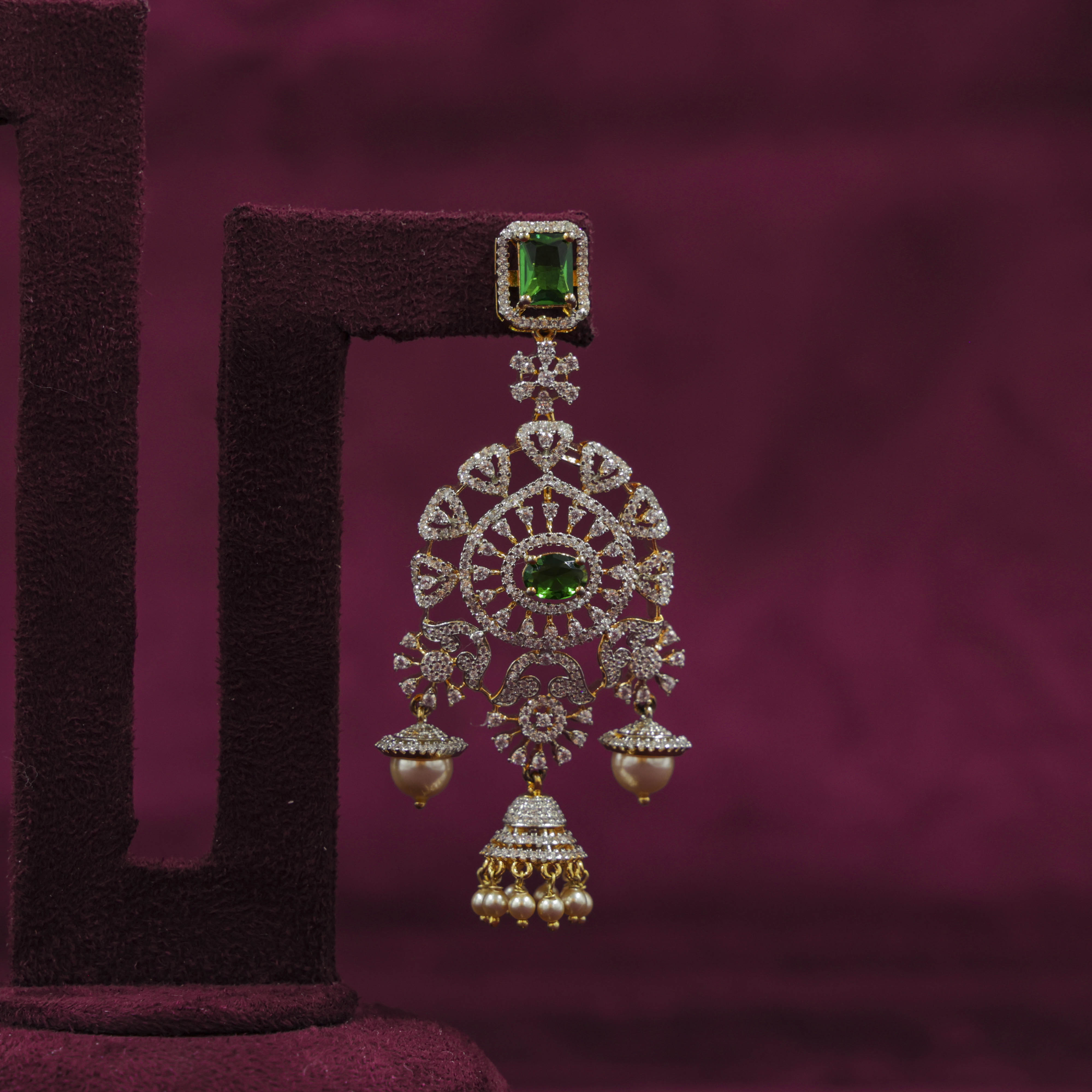Saubhagya Jewellers - Emerald Chandbali Earrings