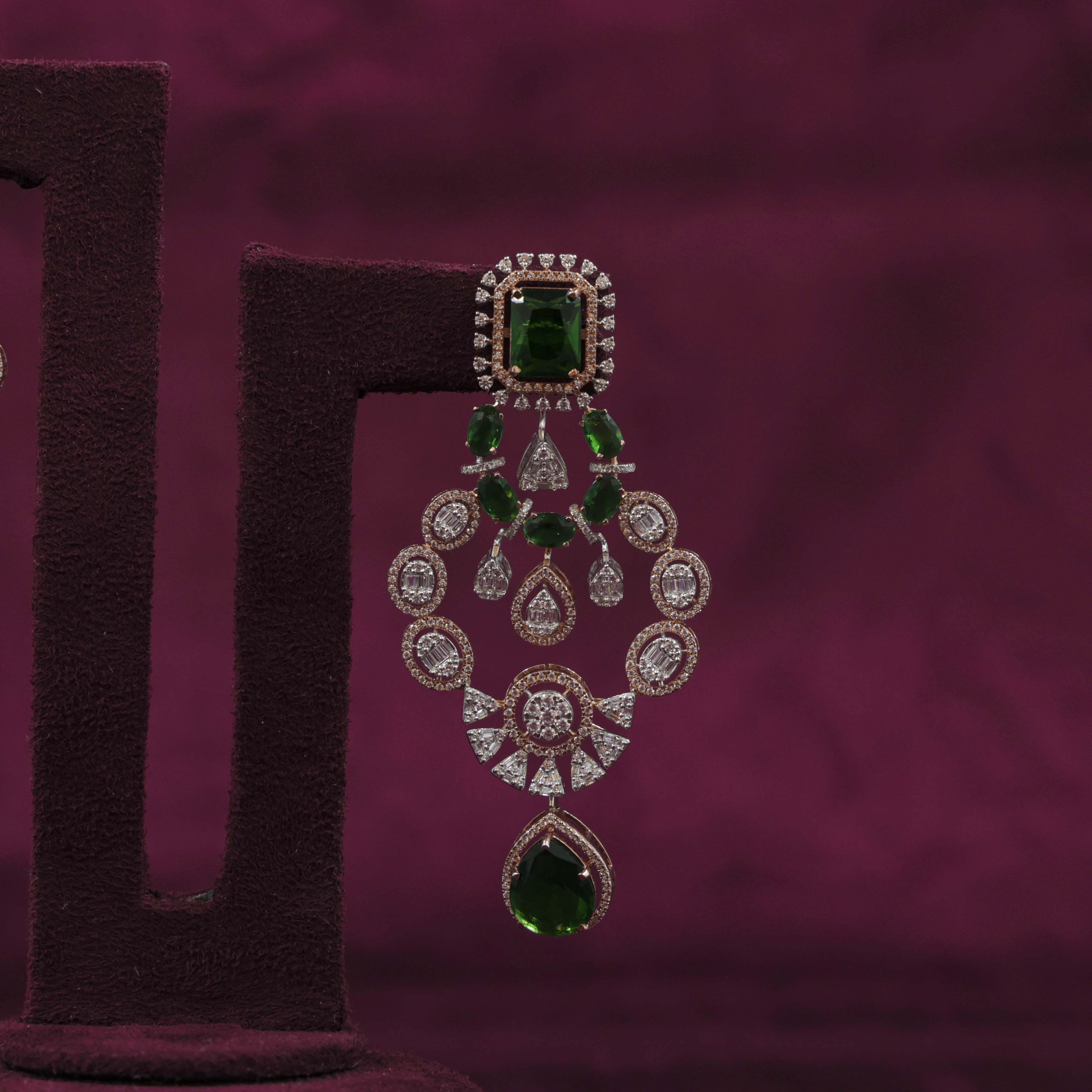 Saubhagya Jewellers - Emerald Chandbali Earrings