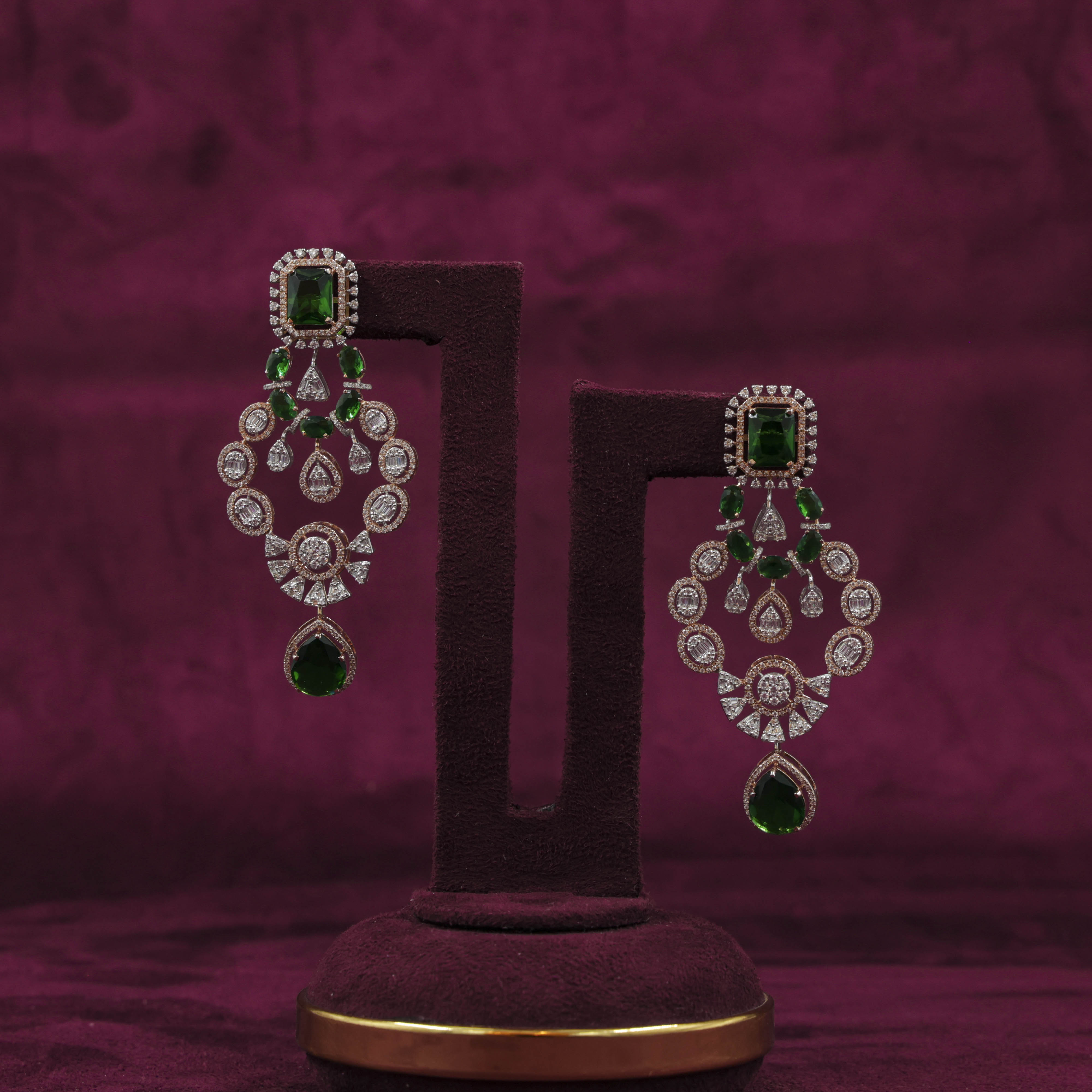 Saubhagya Jewellers - Emerald Chandbali Earrings