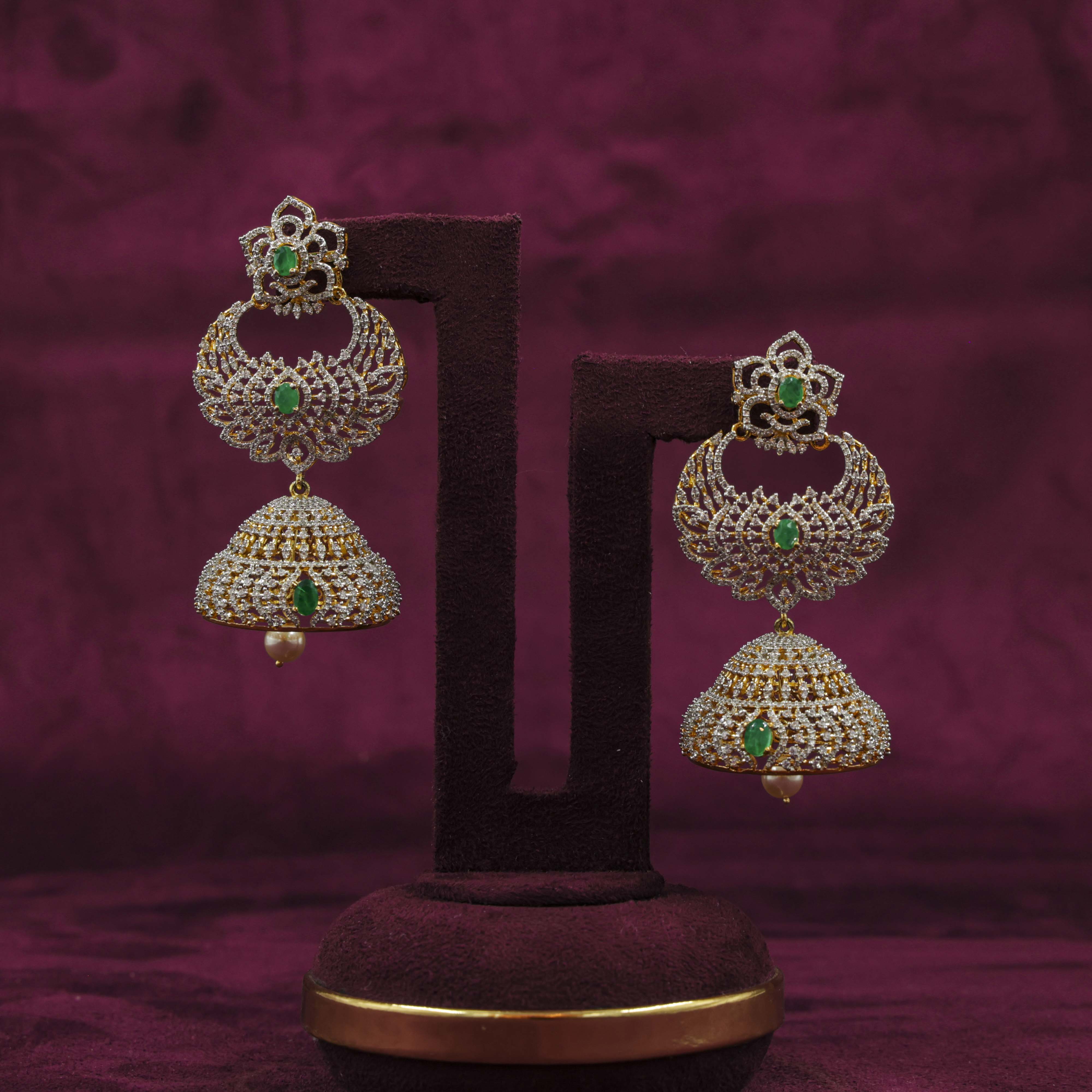 Saubhagya Jewellers - Emerald Chandbali Earrings