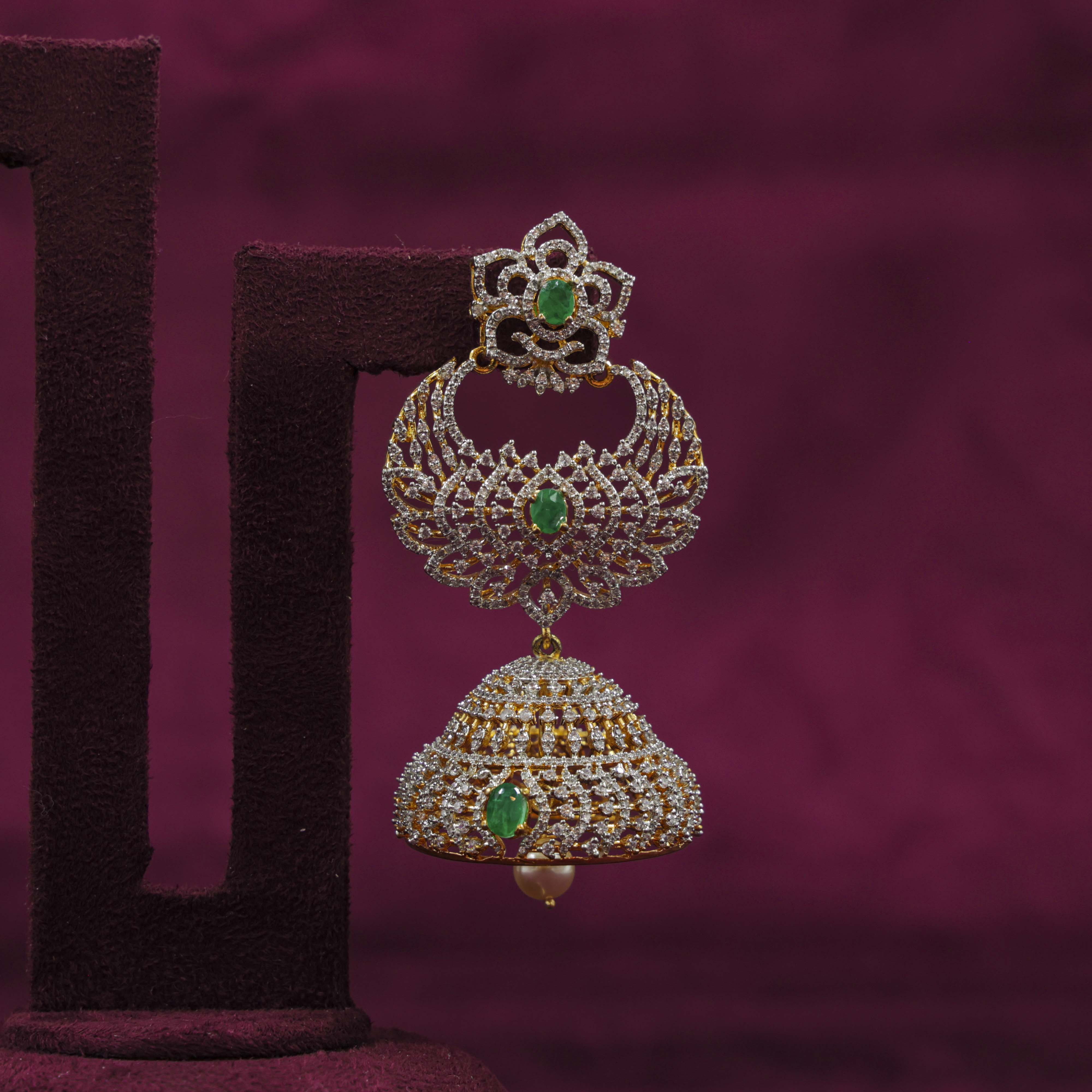 Saubhagya Jewellers - Emerald Chandbali Earrings