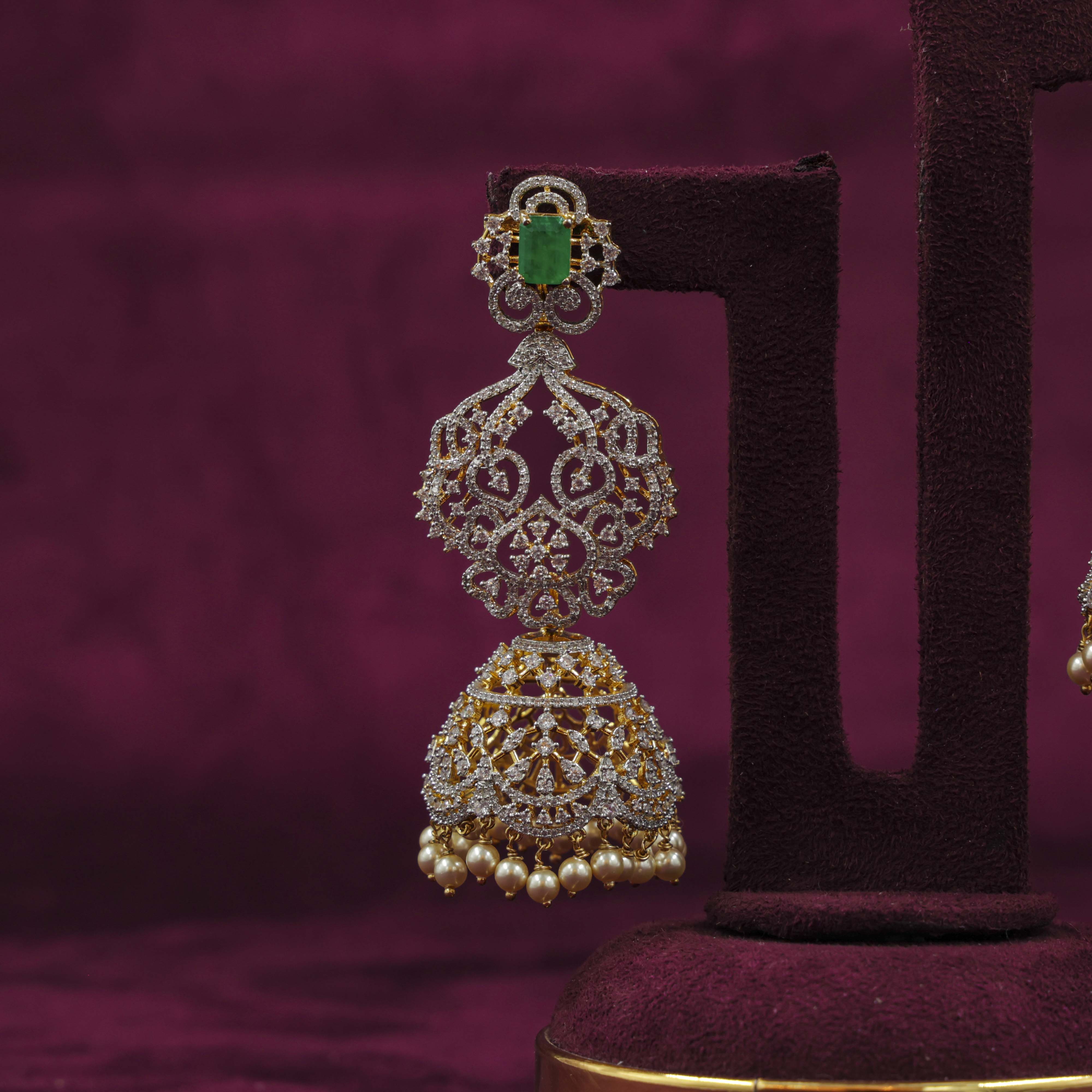 Saubhagya Jewellers - Emerald Chandbali Earrings