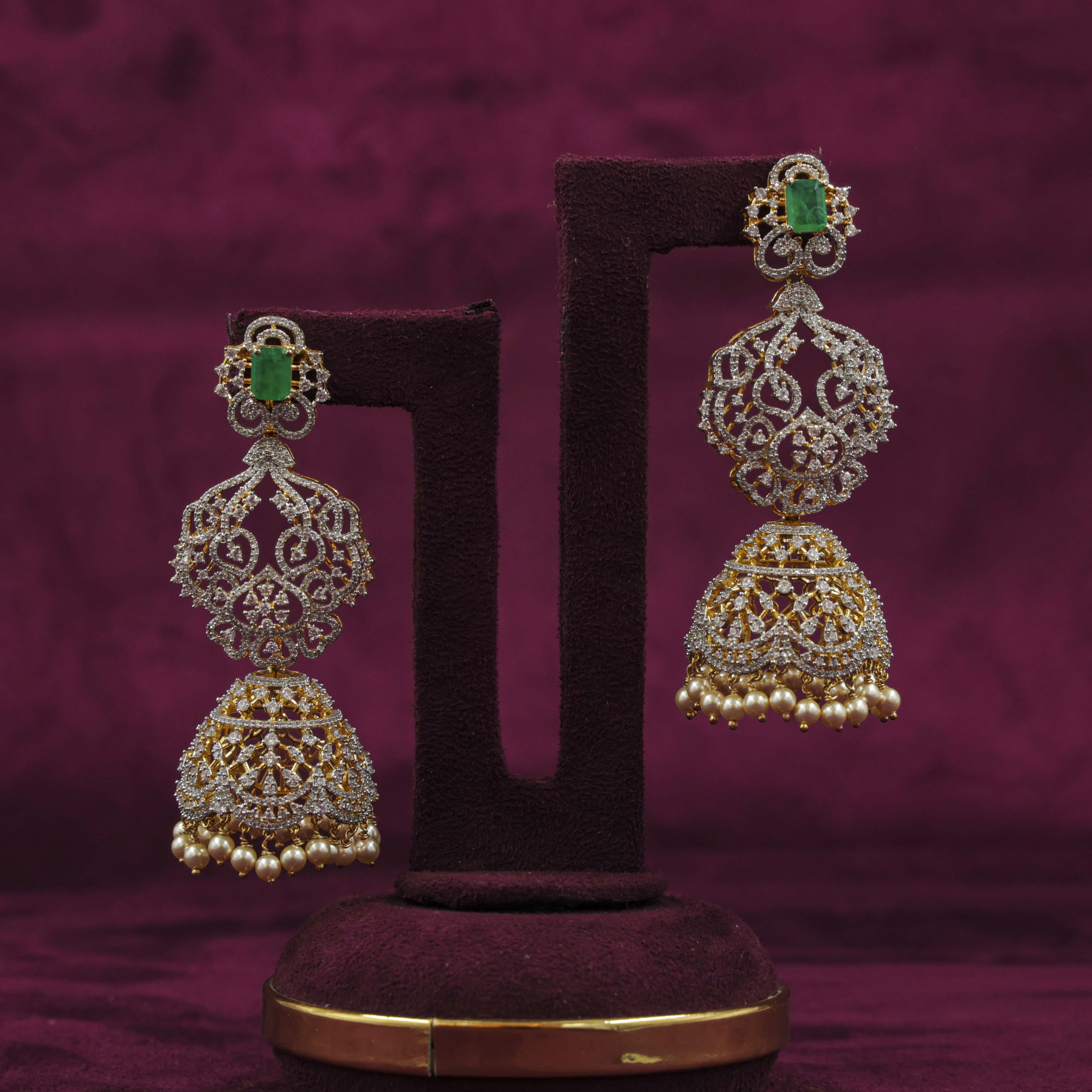Saubhagya Jewellers - Emerald Chandbali Earrings