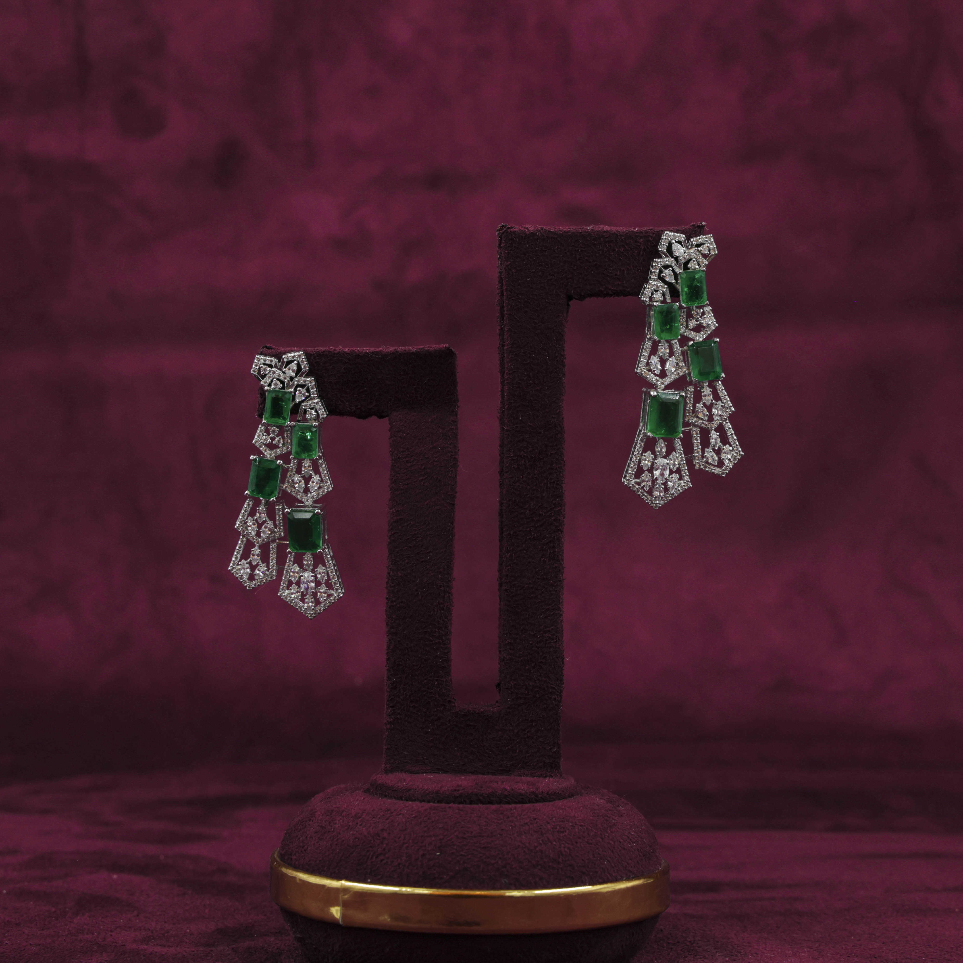 Saubhagya Jewellers - Emerald Chandbali Earrings