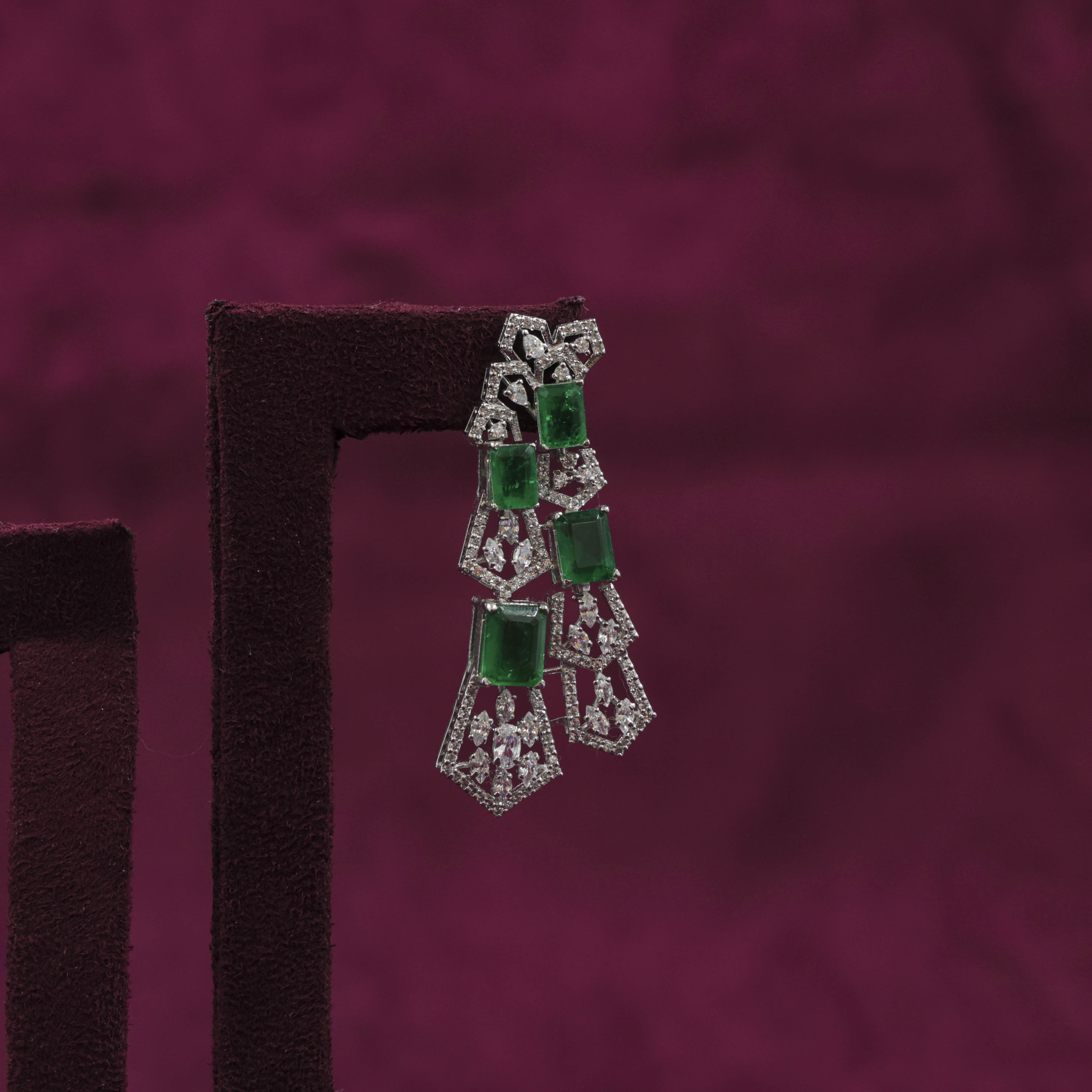 Saubhagya Jewellers - Emerald Chandbali Earrings