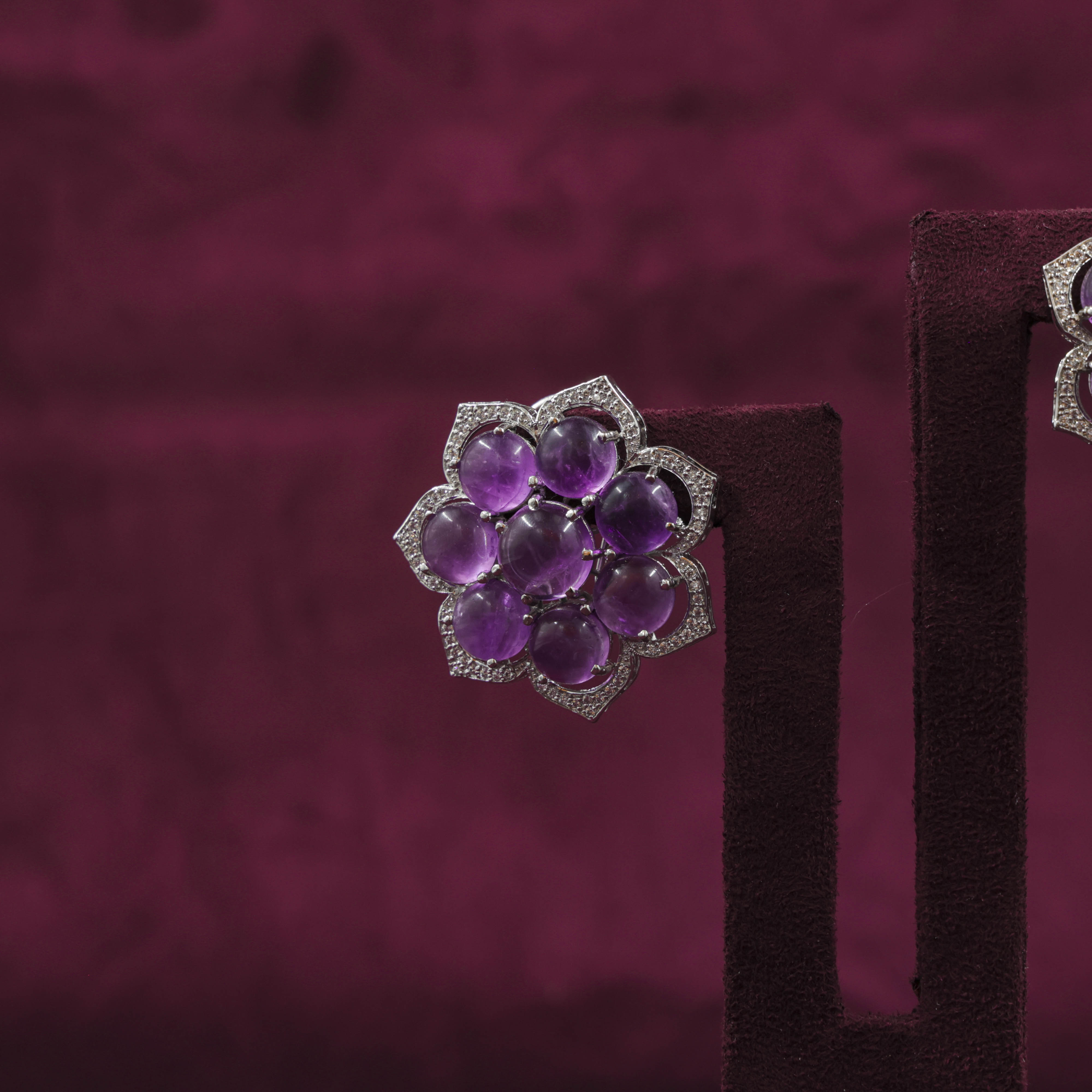 Saubhagya Jewellers - Amethyst Chandbali Earrings