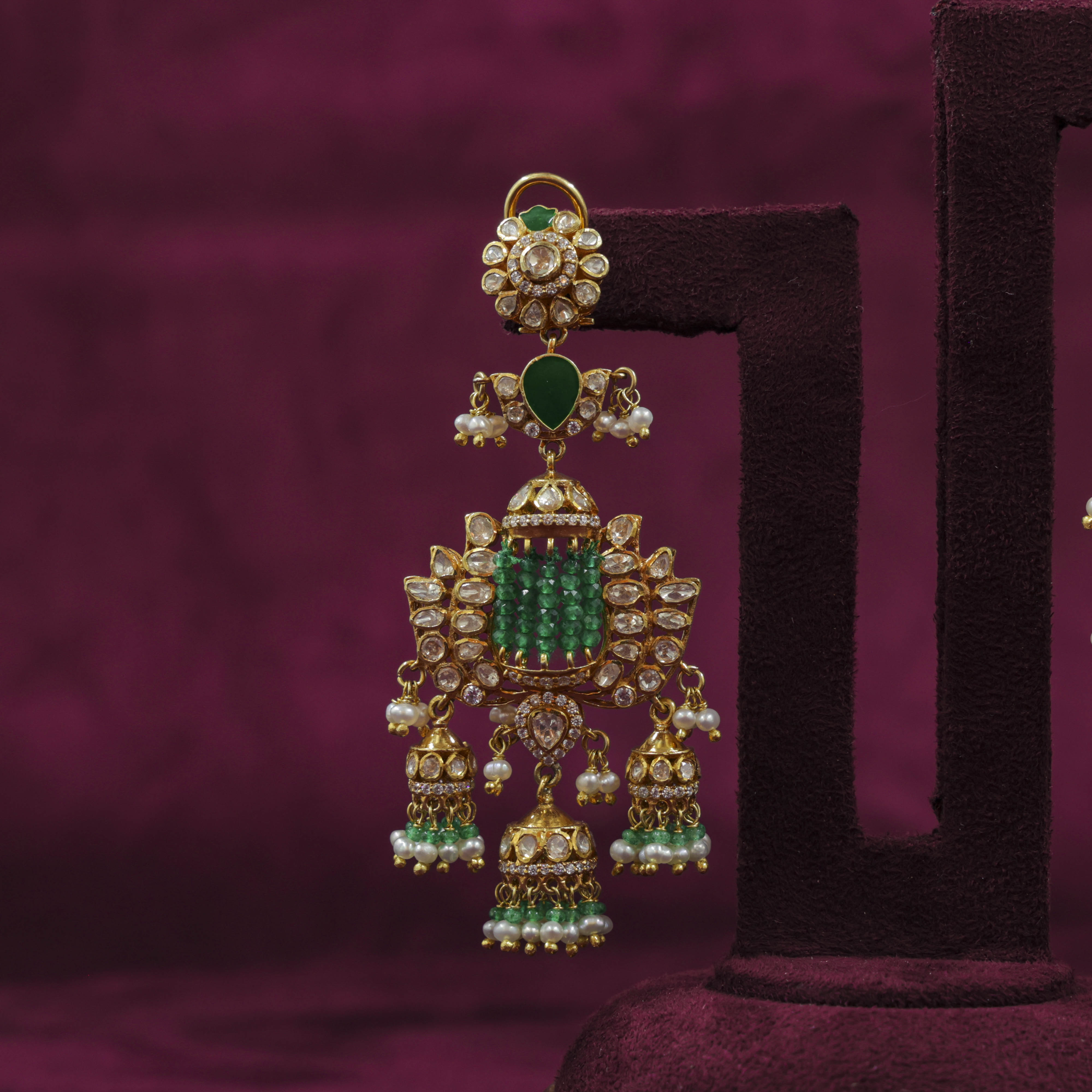 Saubhagya Jewellers - Emerald Chandbali Earrings