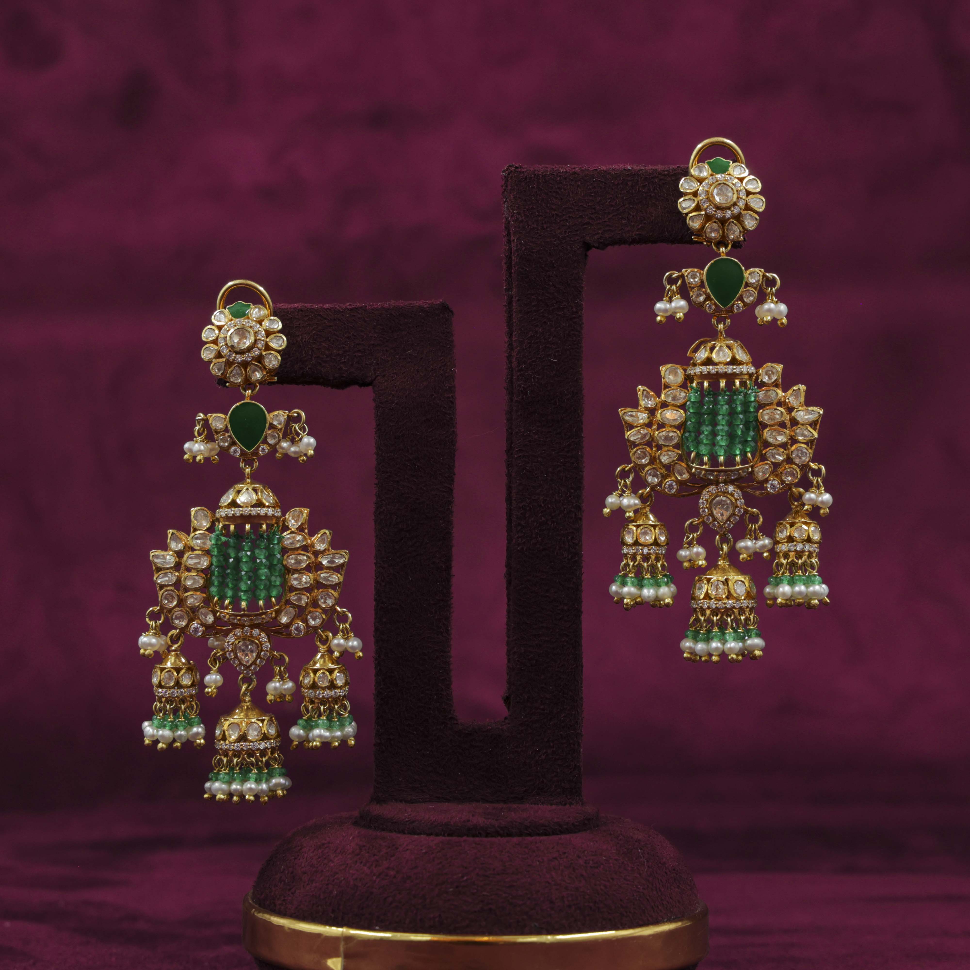 Saubhagya Jewellers - Emerald Chandbali Earrings