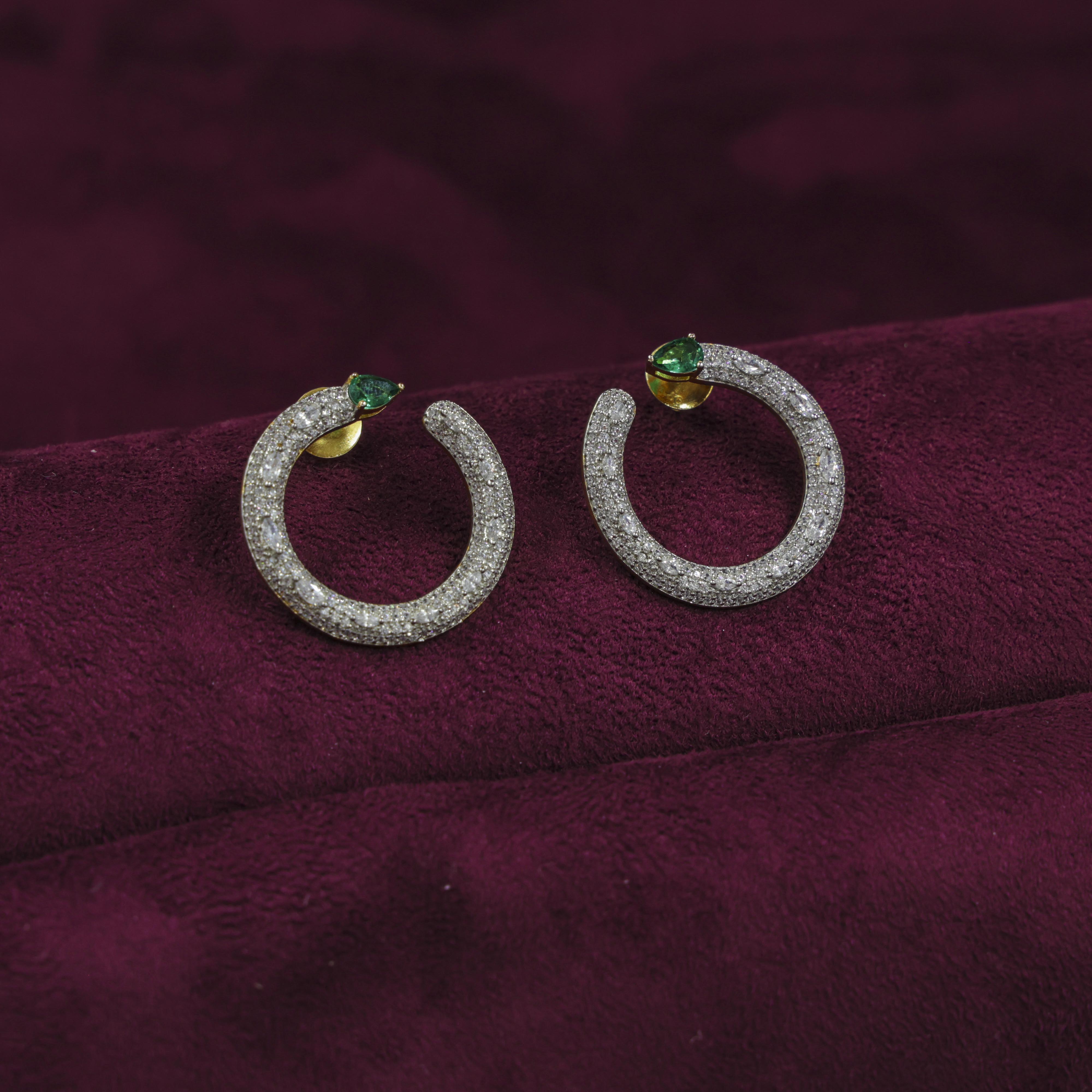 Saubhagya Jewellers - Emerald Chandbali Earrings