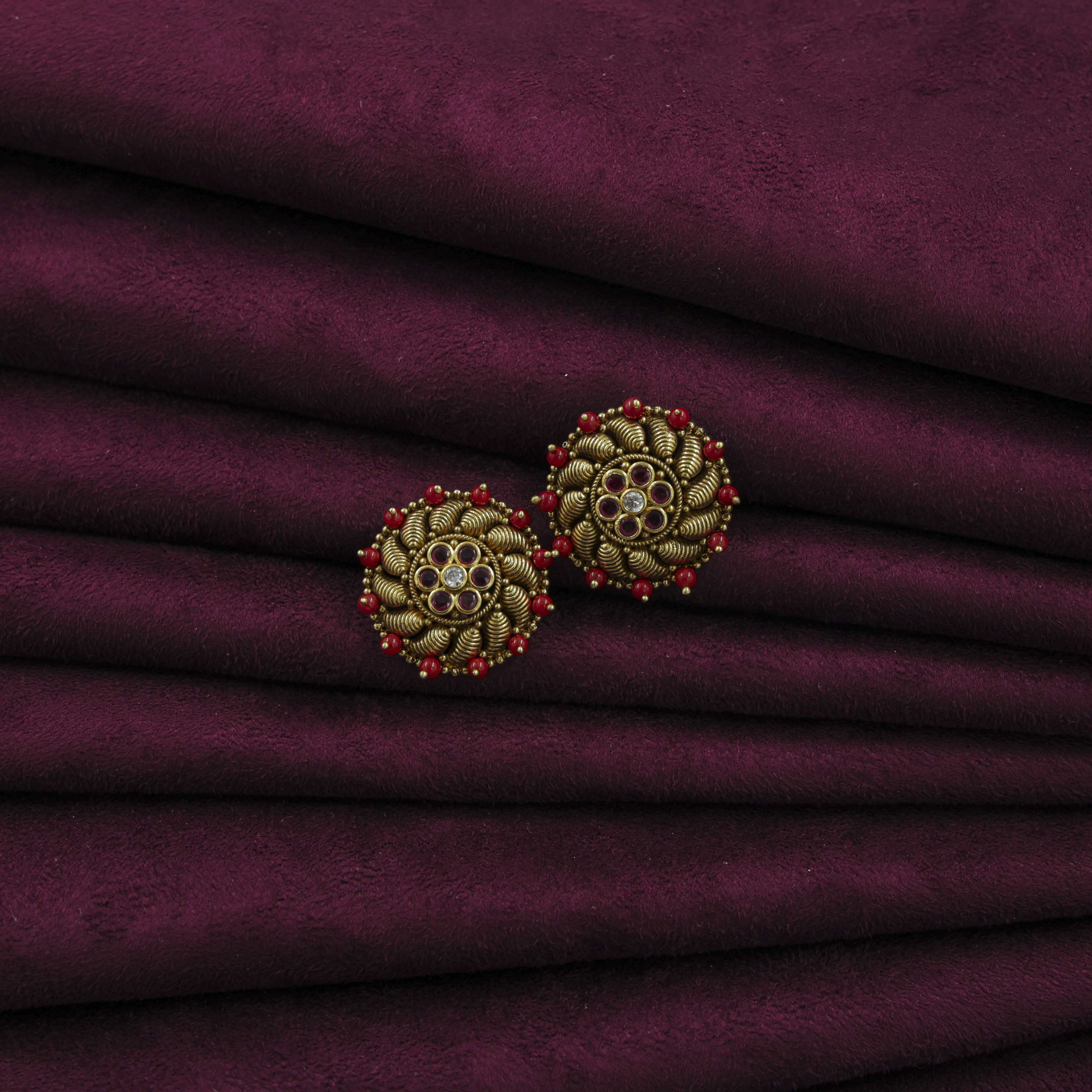 Saubhagya Jewellers - Red Beaded Chandbali