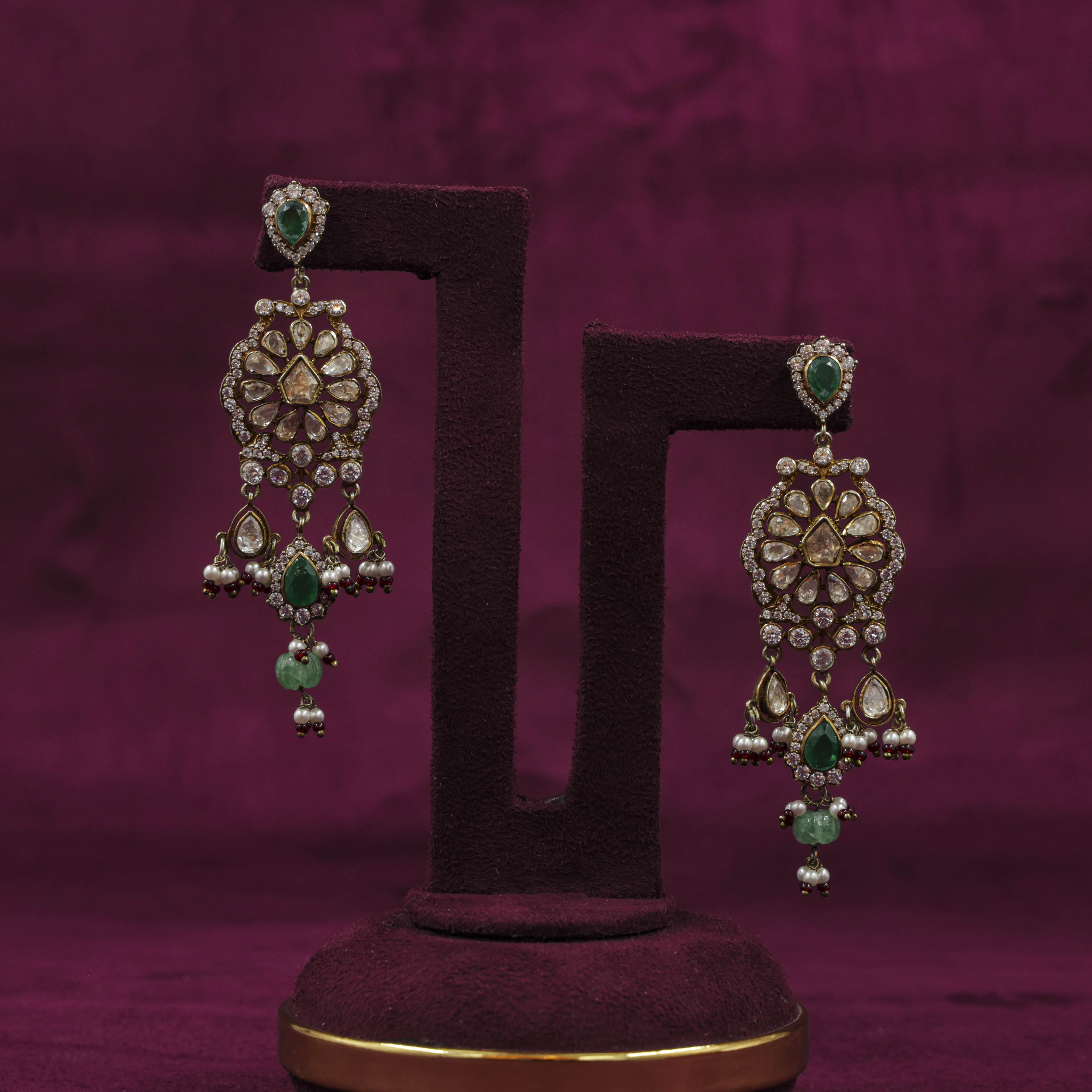 Saubhagya Jewellers - Emerald Chandbali Earrings