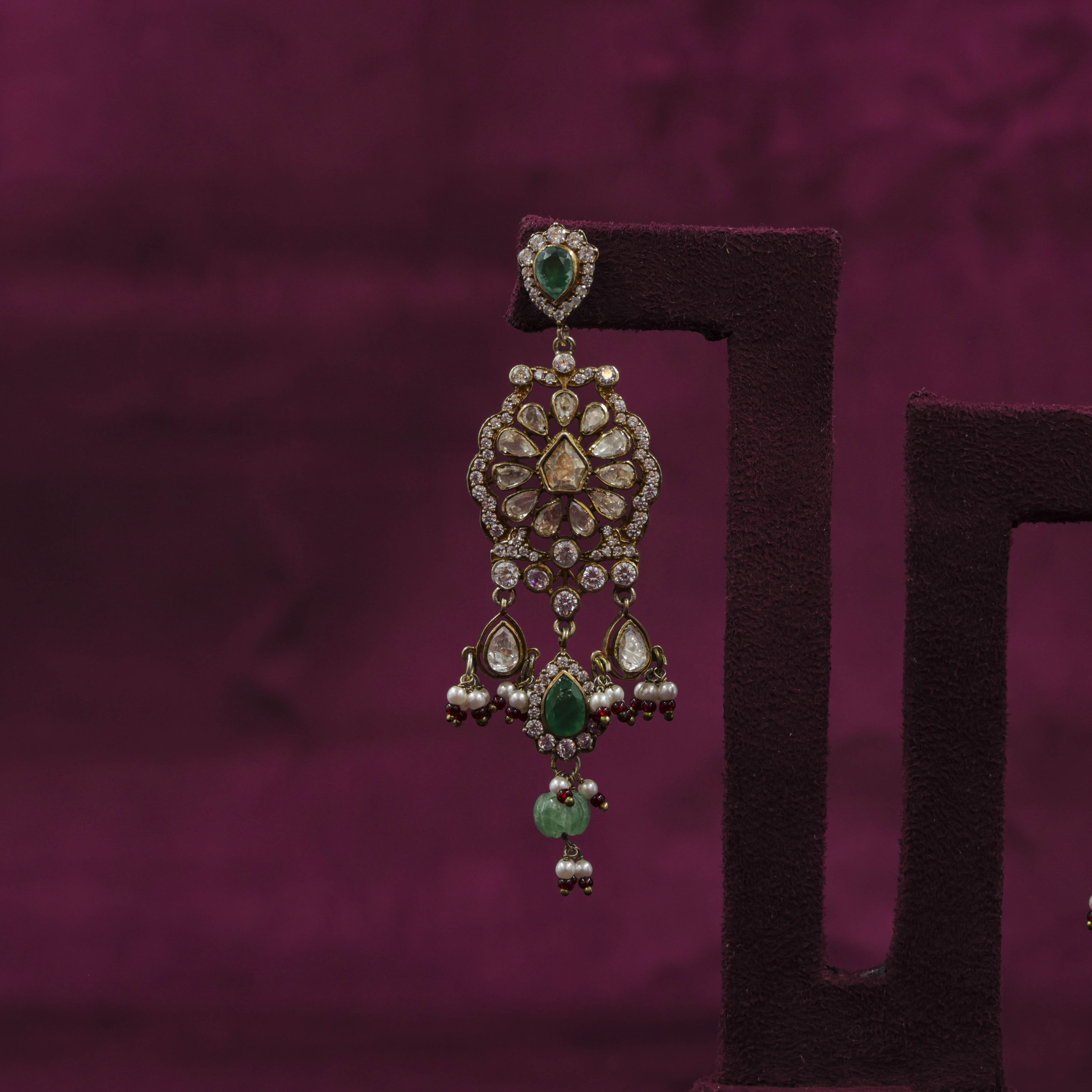 Saubhagya Jewellers - Emerald Chandbali Earrings