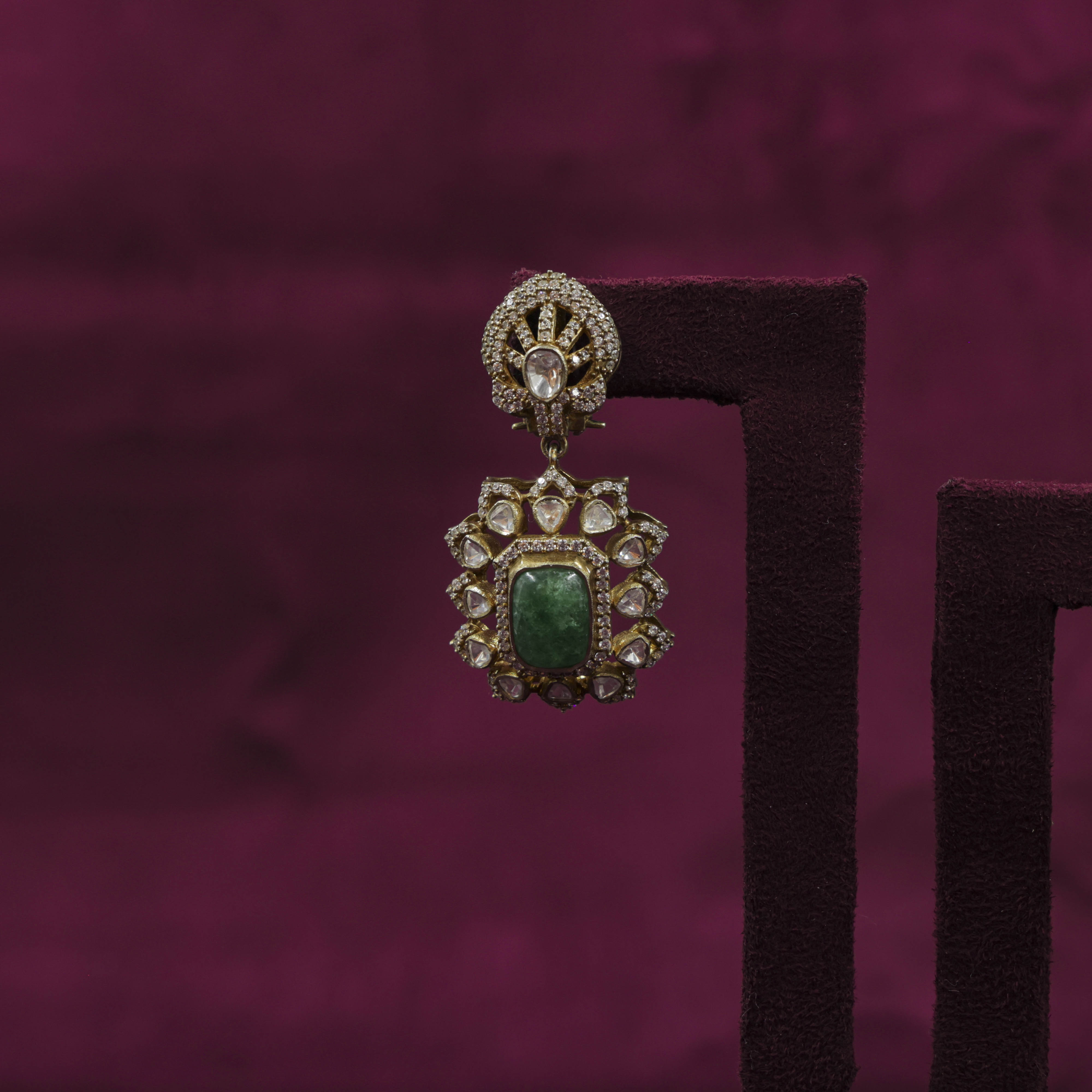 Saubhagya Jewellers - Emerald Chandbali Earrings