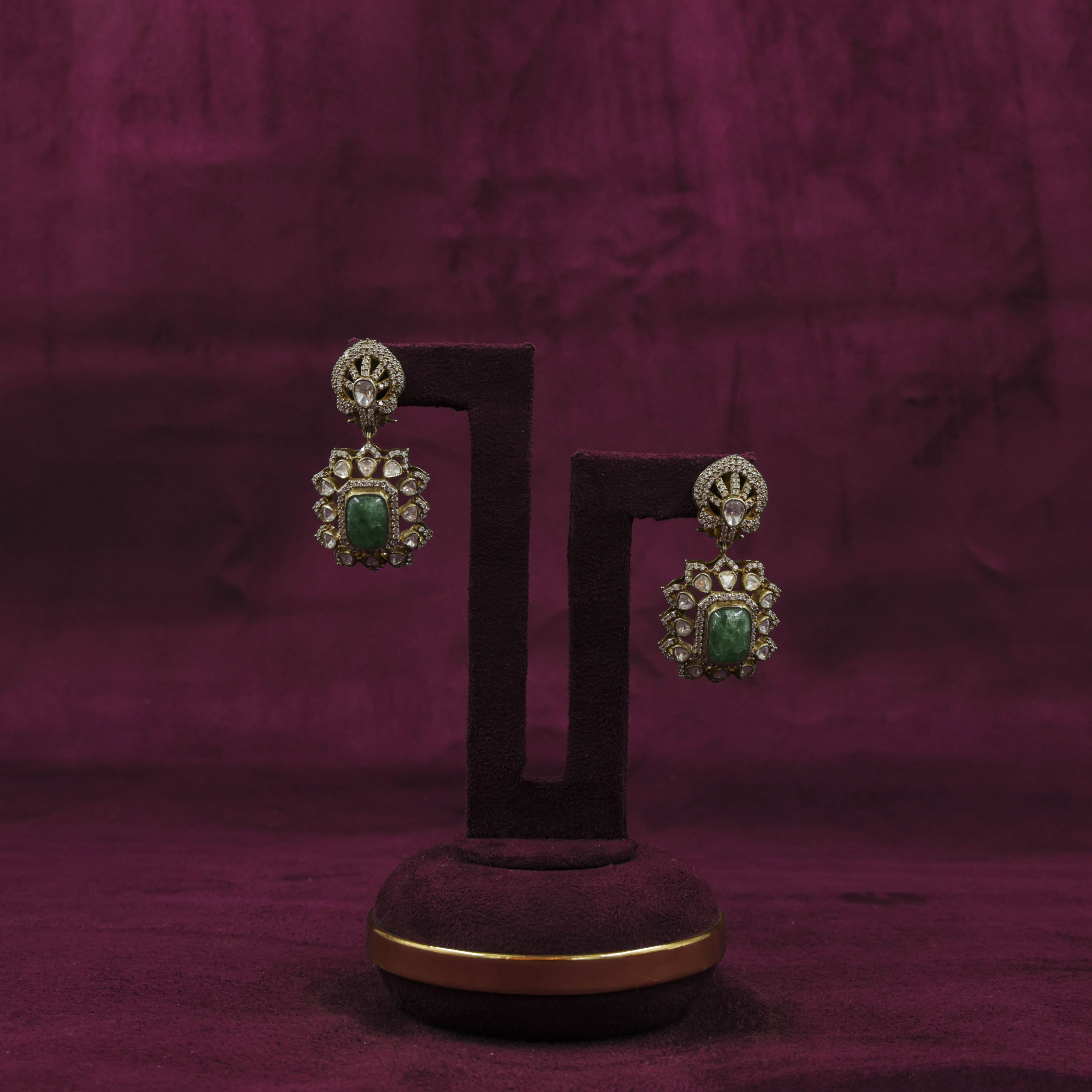 Saubhagya Jewellers - Emerald Chandbali Earrings