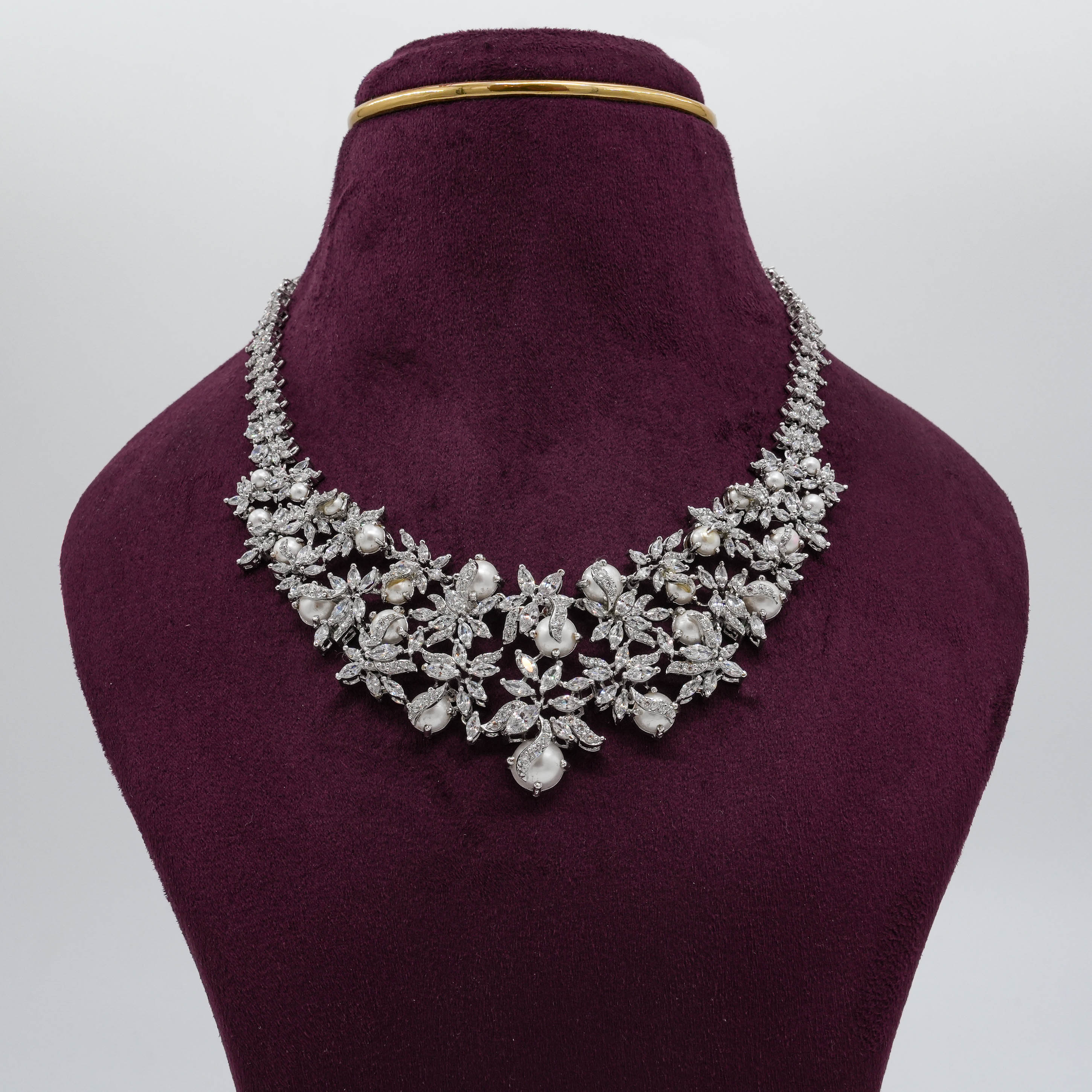 Floral Pearl CZ Necklace
