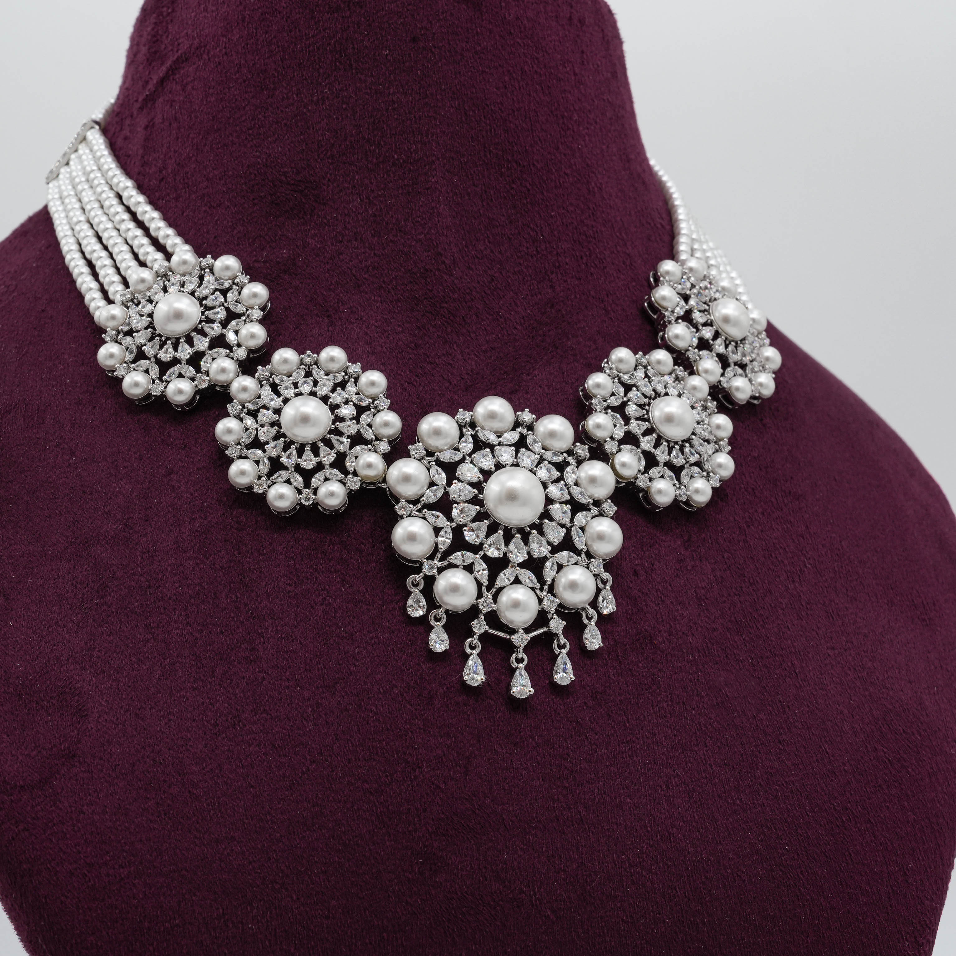 Saubhagya Jewellers - Pearl and CZ Necklace