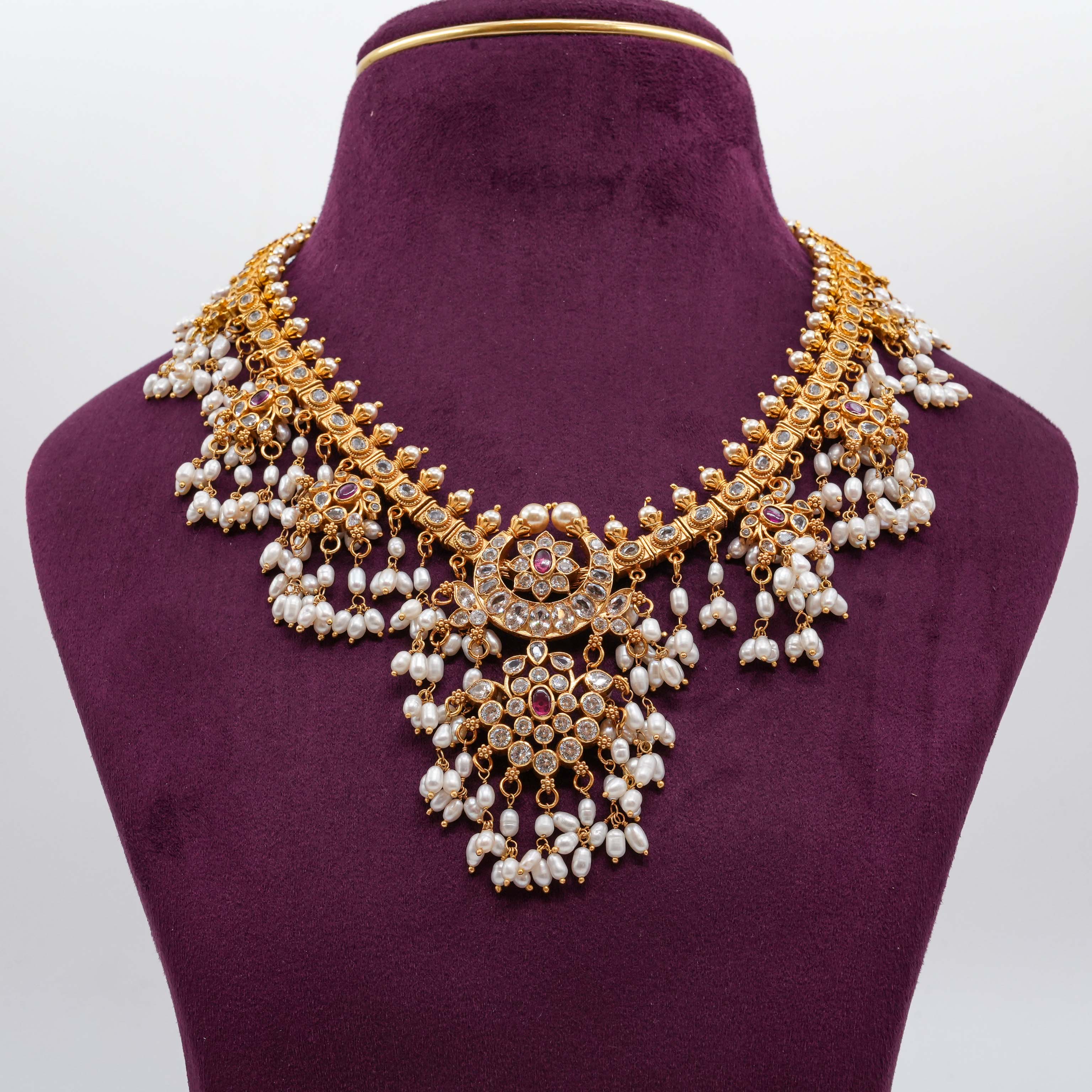 Saubhagya Jewellers - Pearl Droplet Kundan Necklace