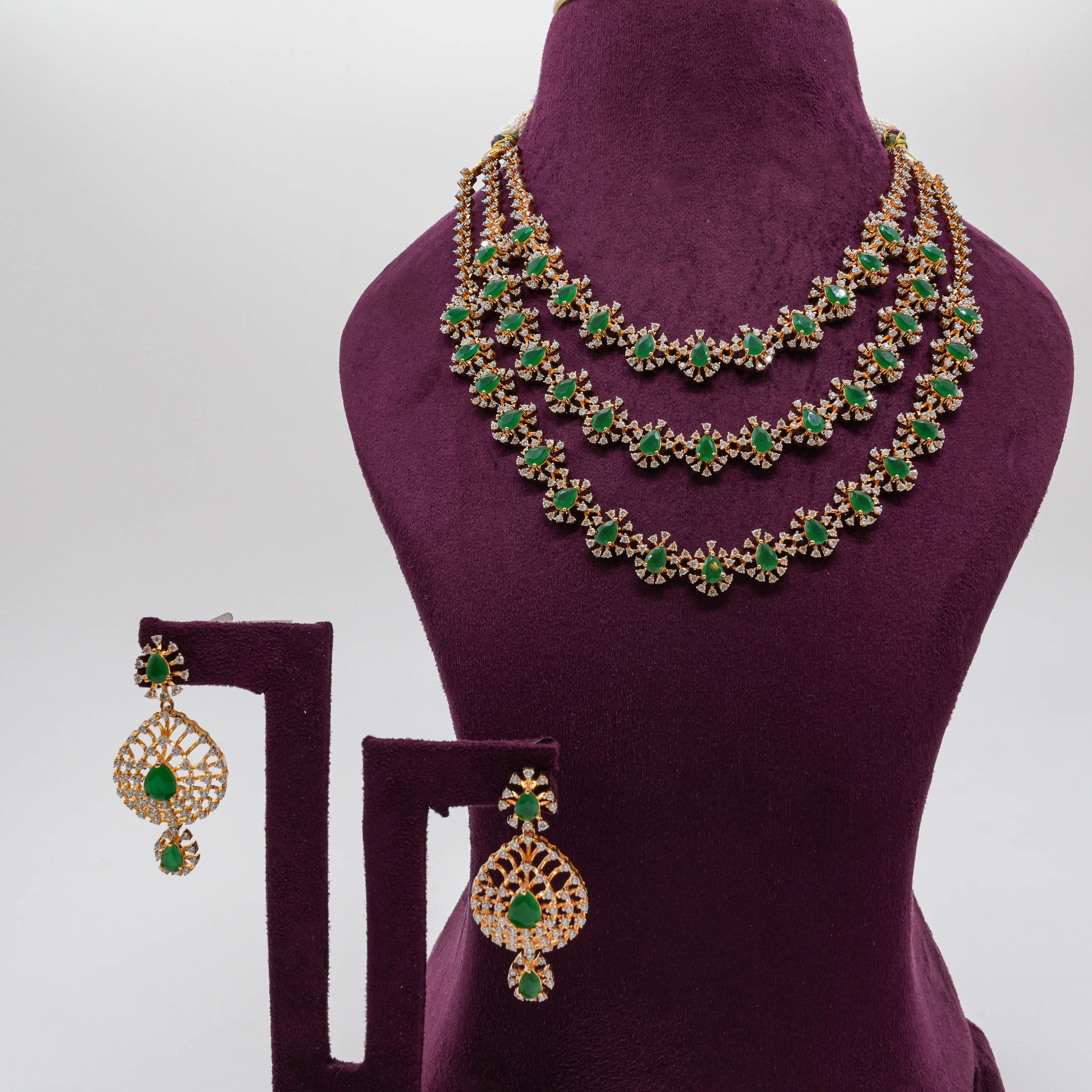 Green Stone Layered Necklace Set