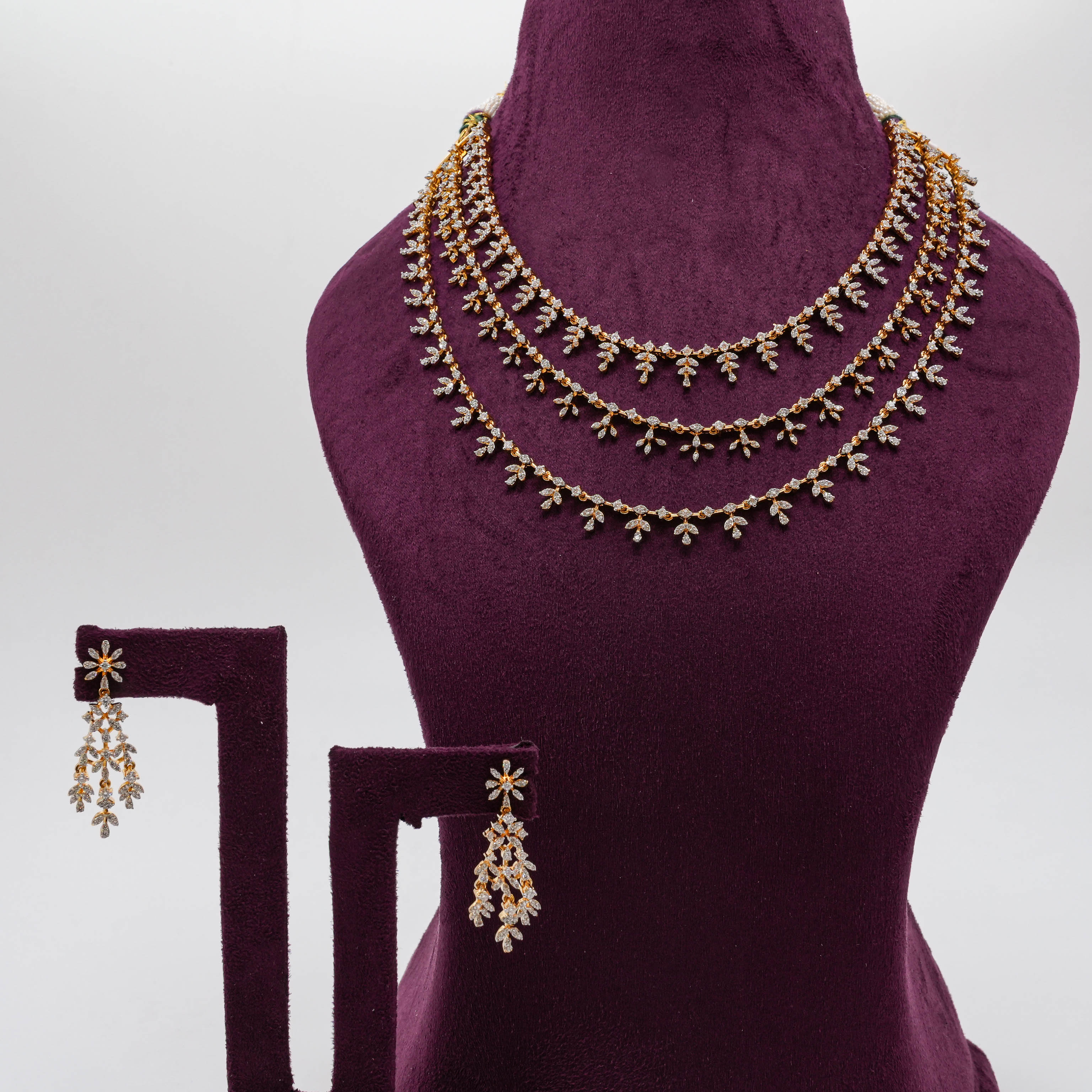 Leaf Motif CZ Necklace Set