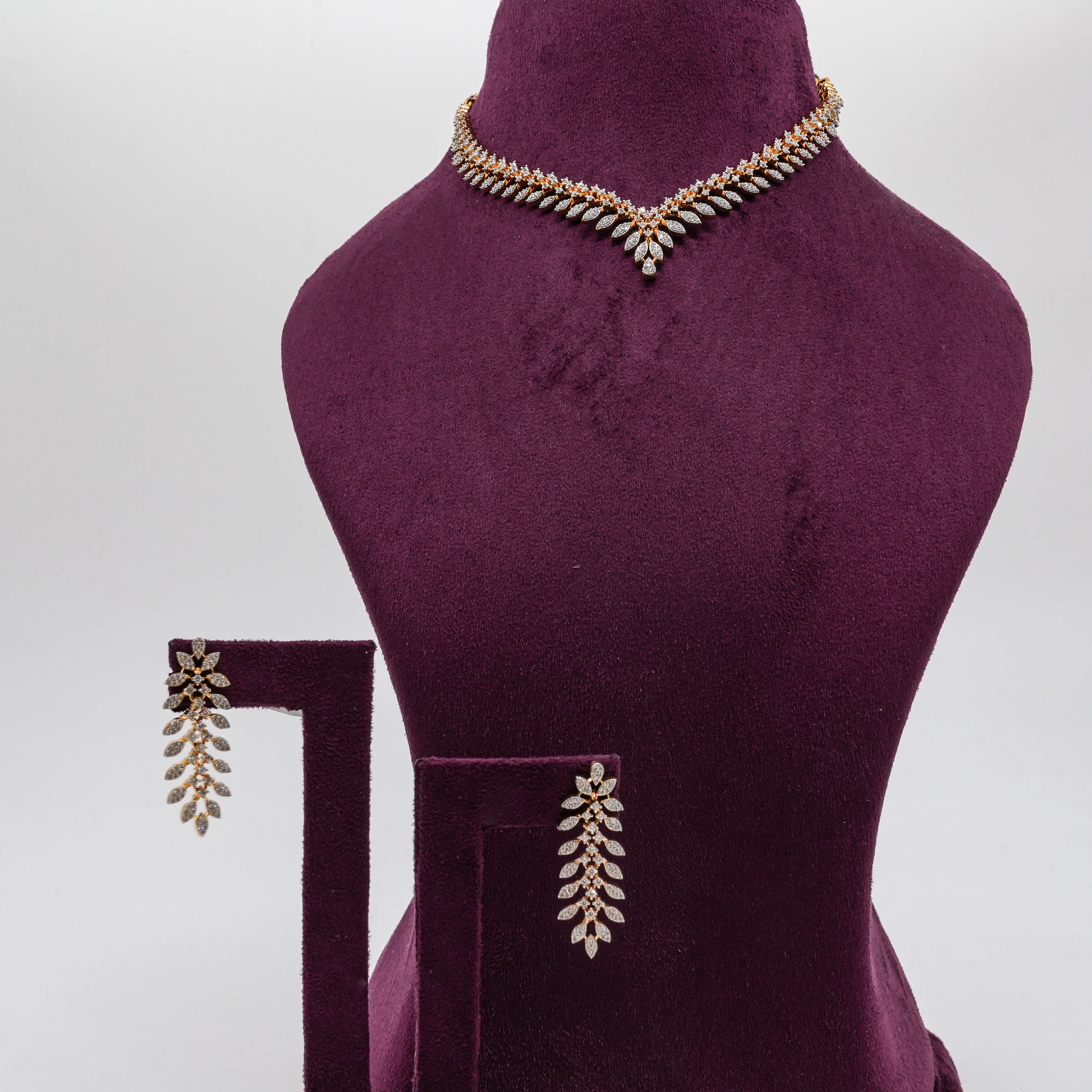 Saubhagya Jewellers - Leaf CZ Necklace Set