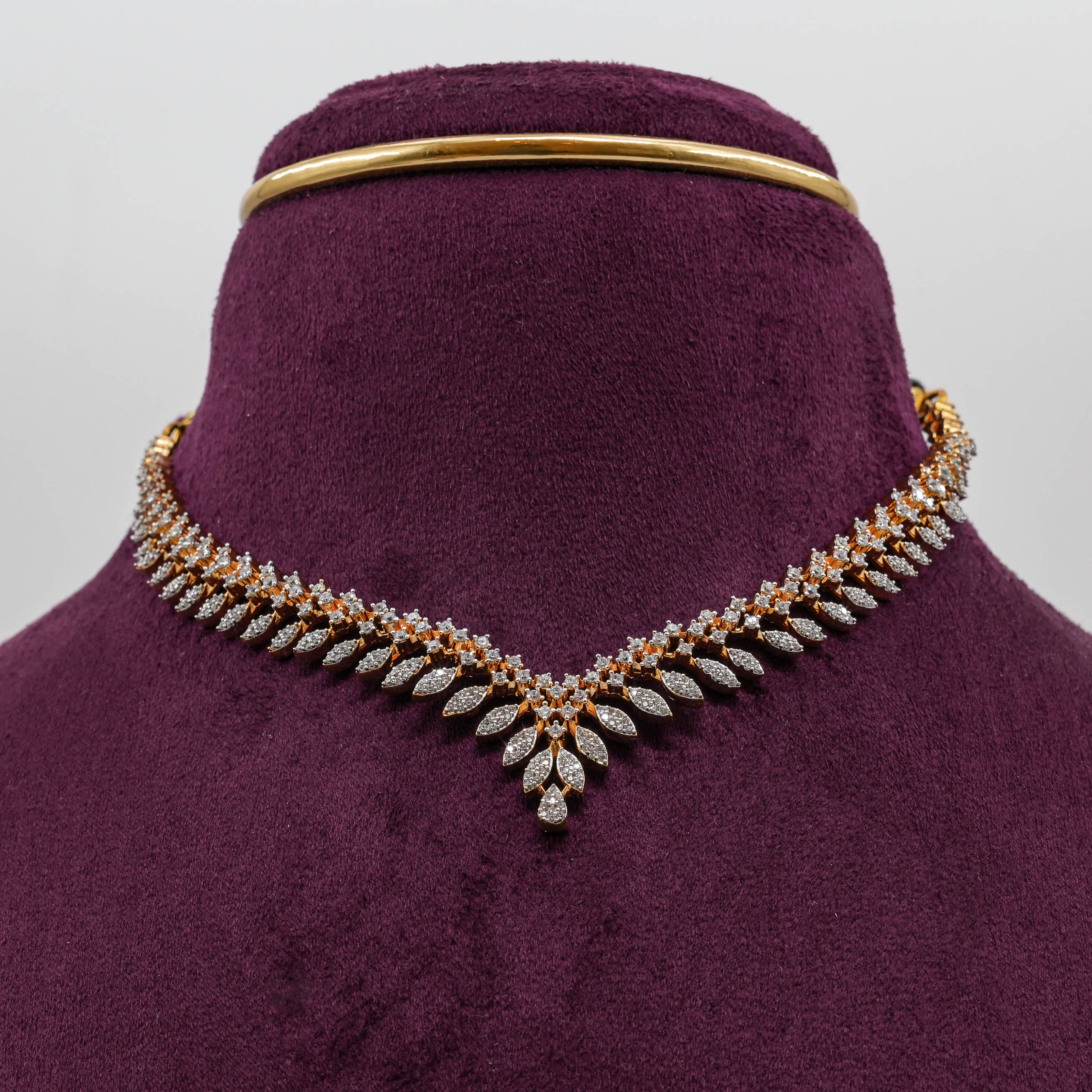 Saubhagya Jewellers - Leaf CZ Necklace Set