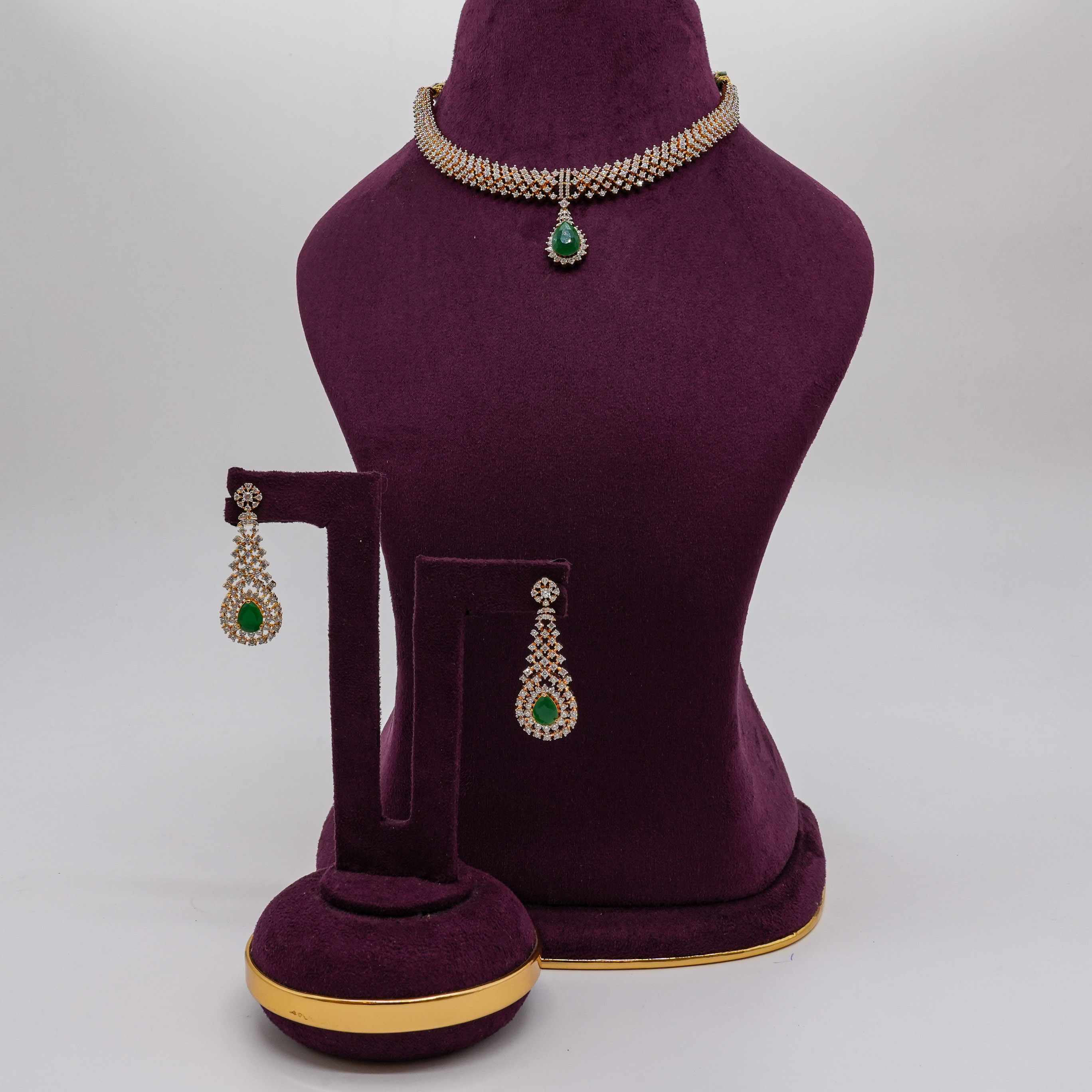Saubhagya Jewellers - Green Diamond Drop Necklace