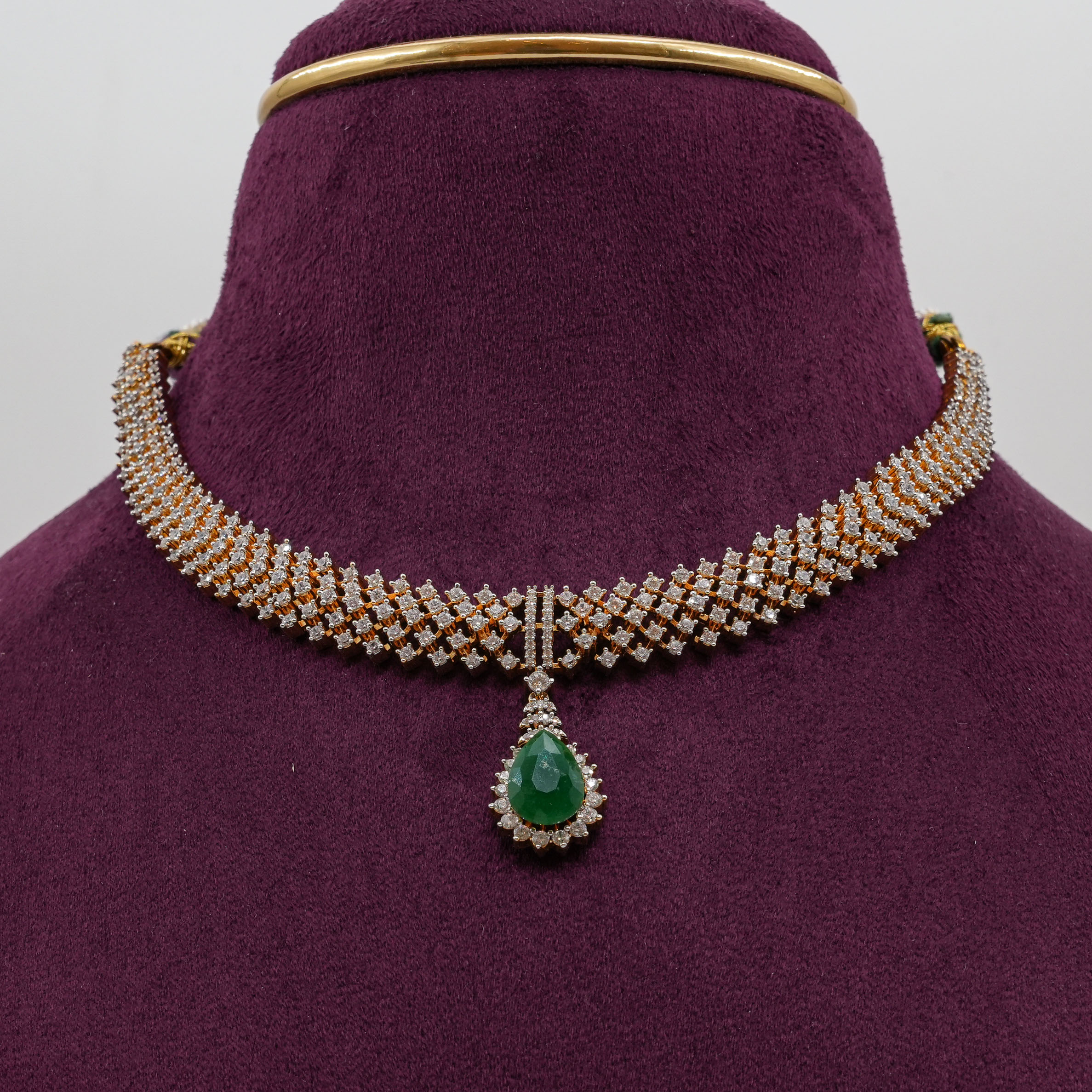 Saubhagya Jewellers - Green Diamond Drop Necklace