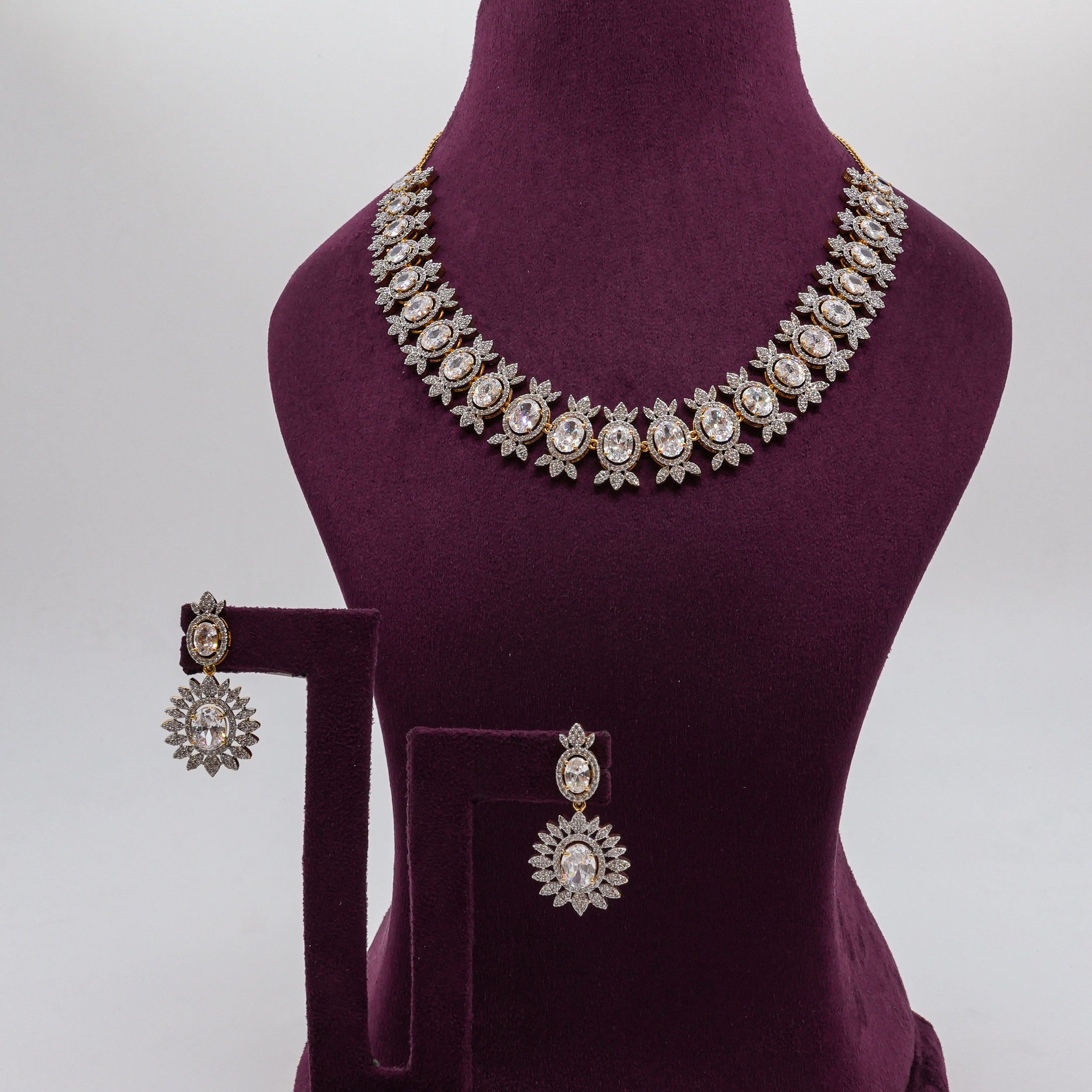Saubhagya Jewellers - Oval CZ Flower Necklace