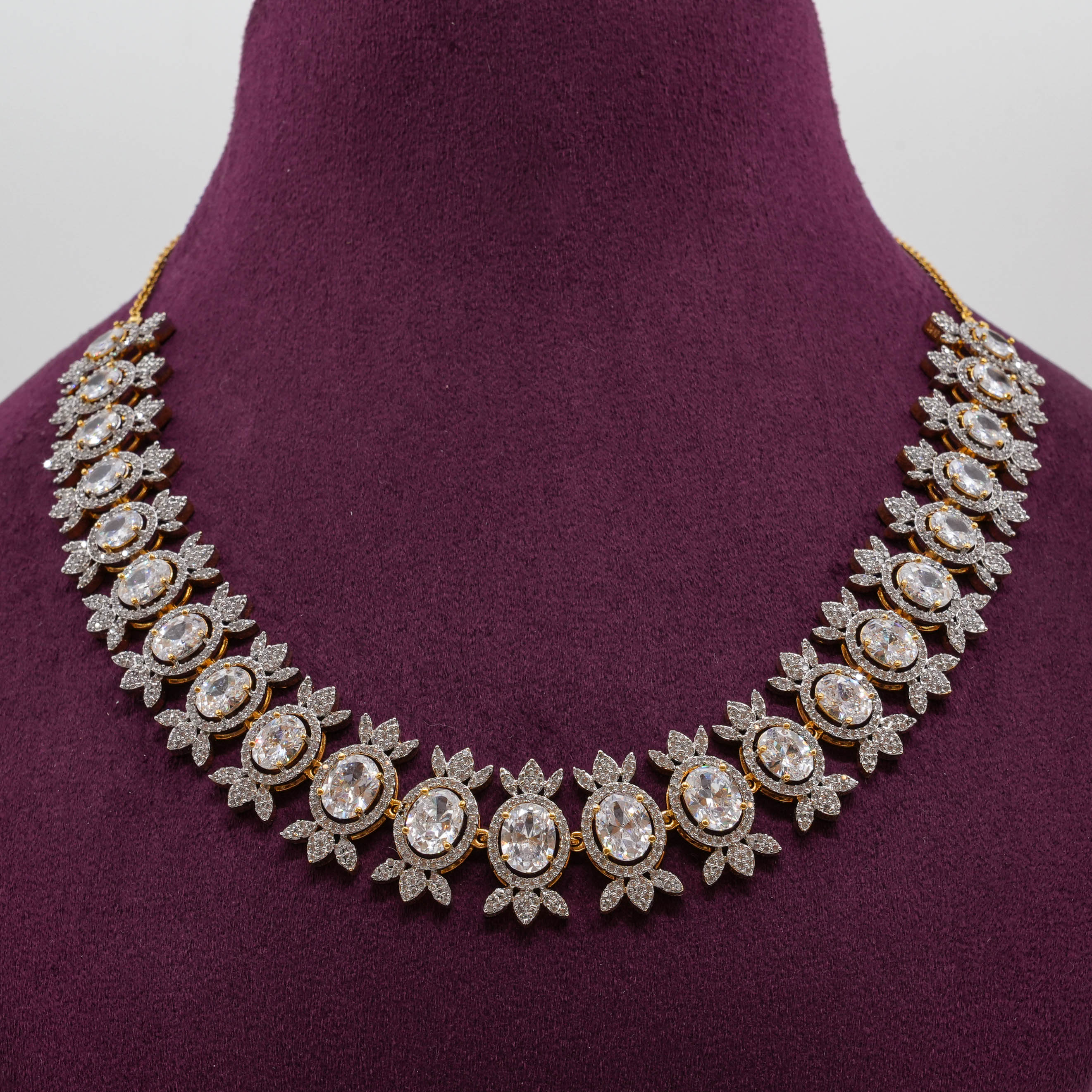Saubhagya Jewellers - Oval CZ Flower Necklace