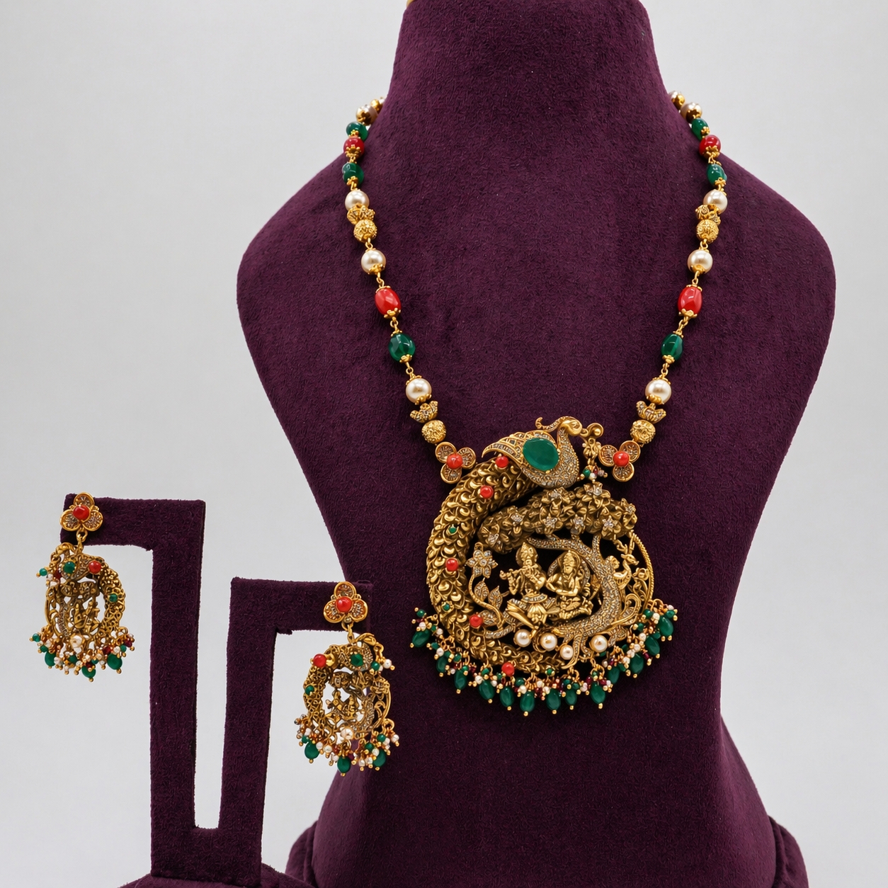 Peacock Lakshmi Pendant Necklace