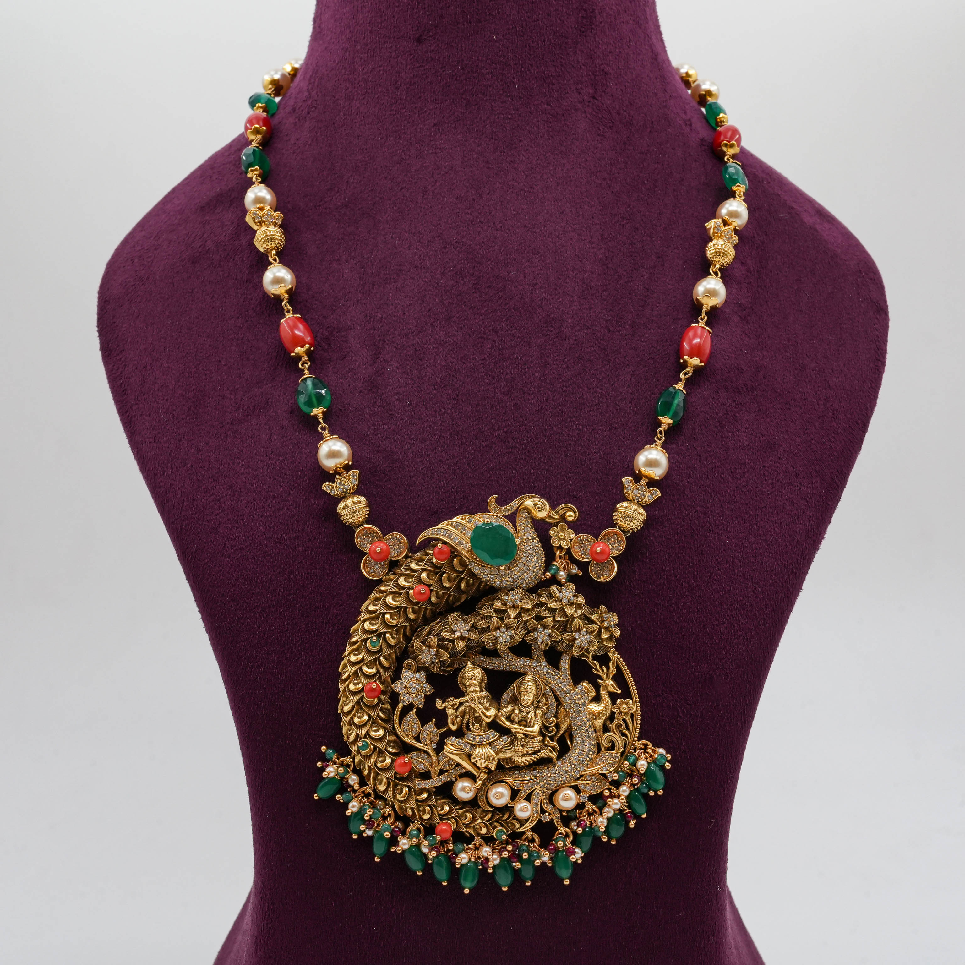 Saubhagya Jewellers - Peacock Lakshmi Pendant Necklace