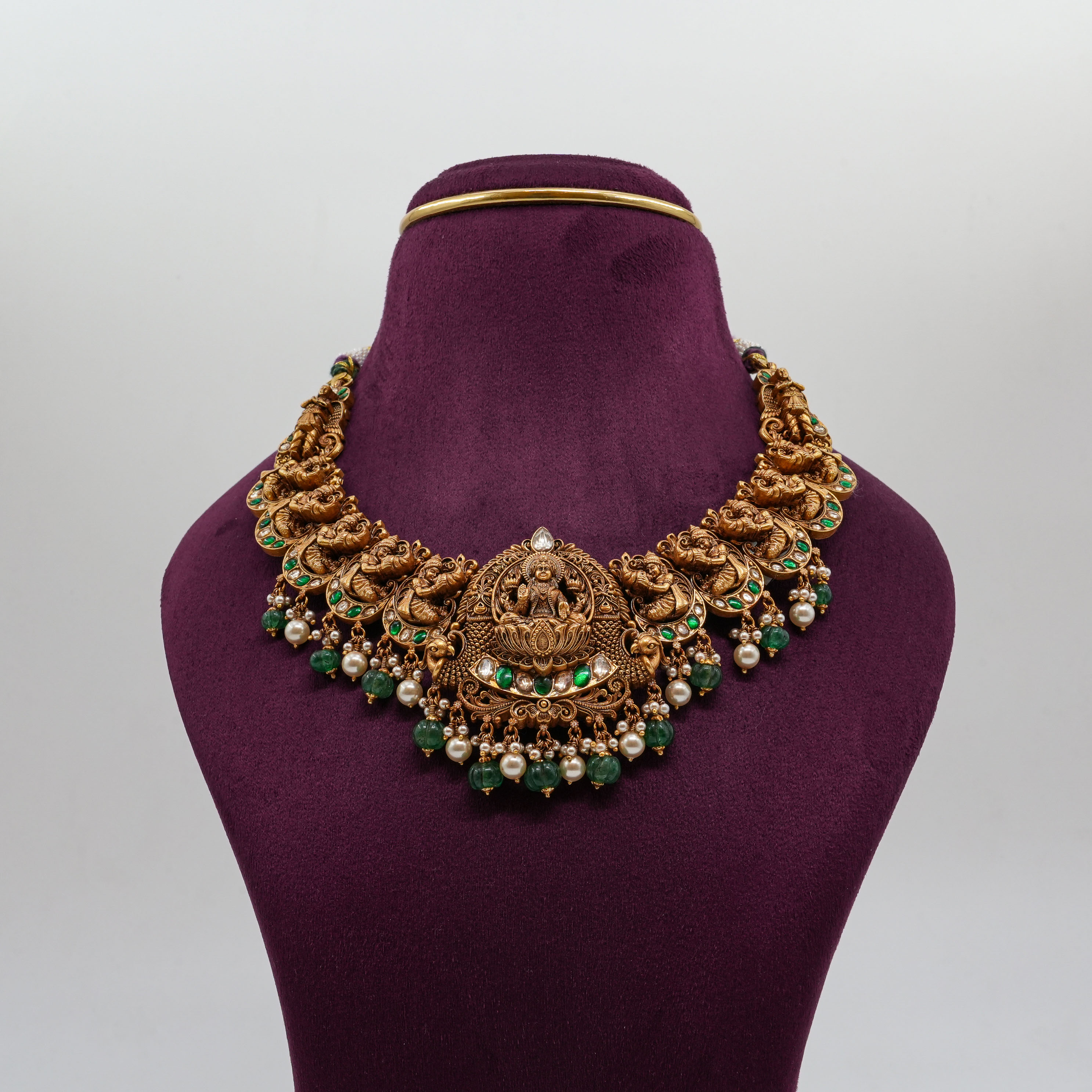 Saubhagya Jewellers - Lakshmi Green Stone Necklace