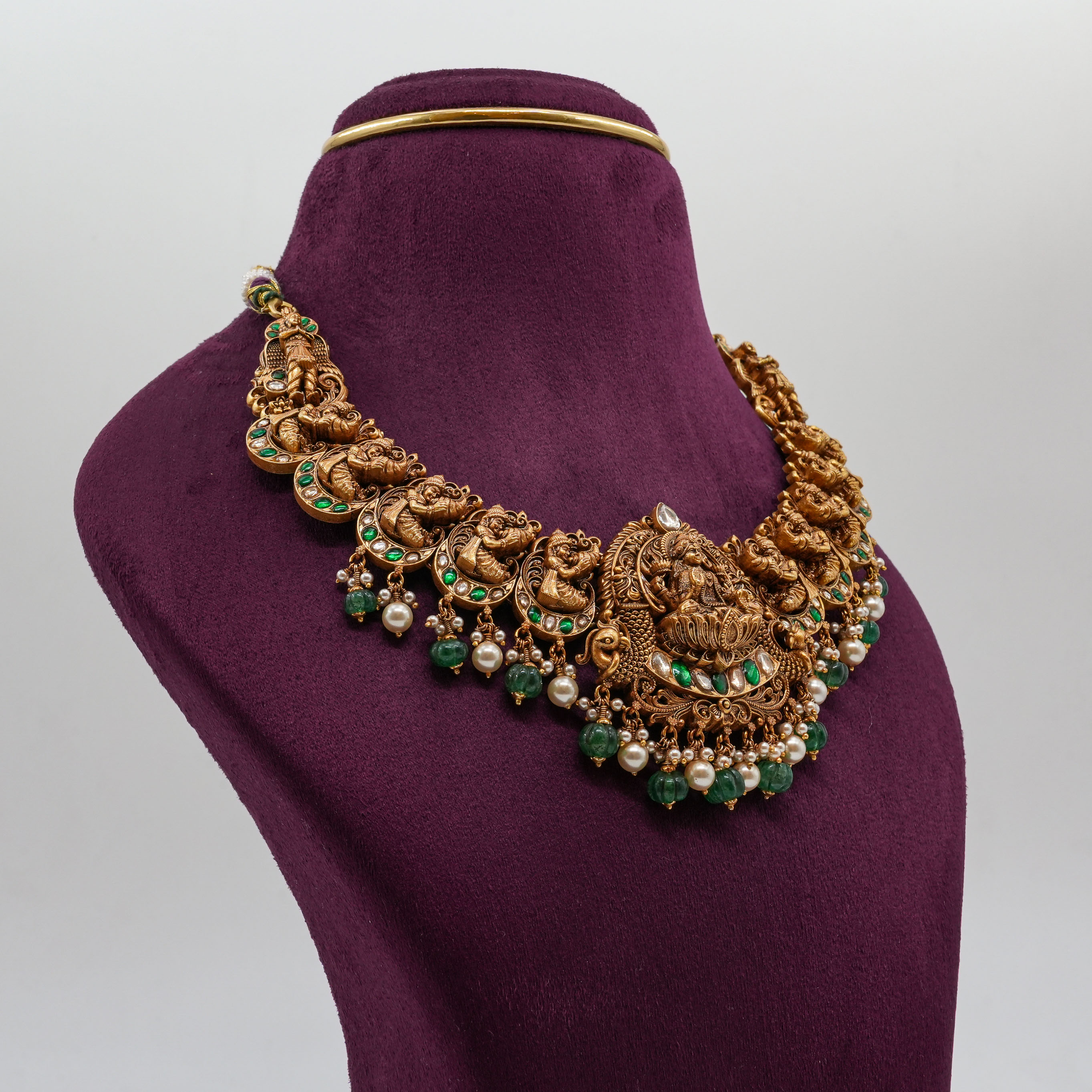 Saubhagya Jewellers - Lakshmi Green Stone Necklace