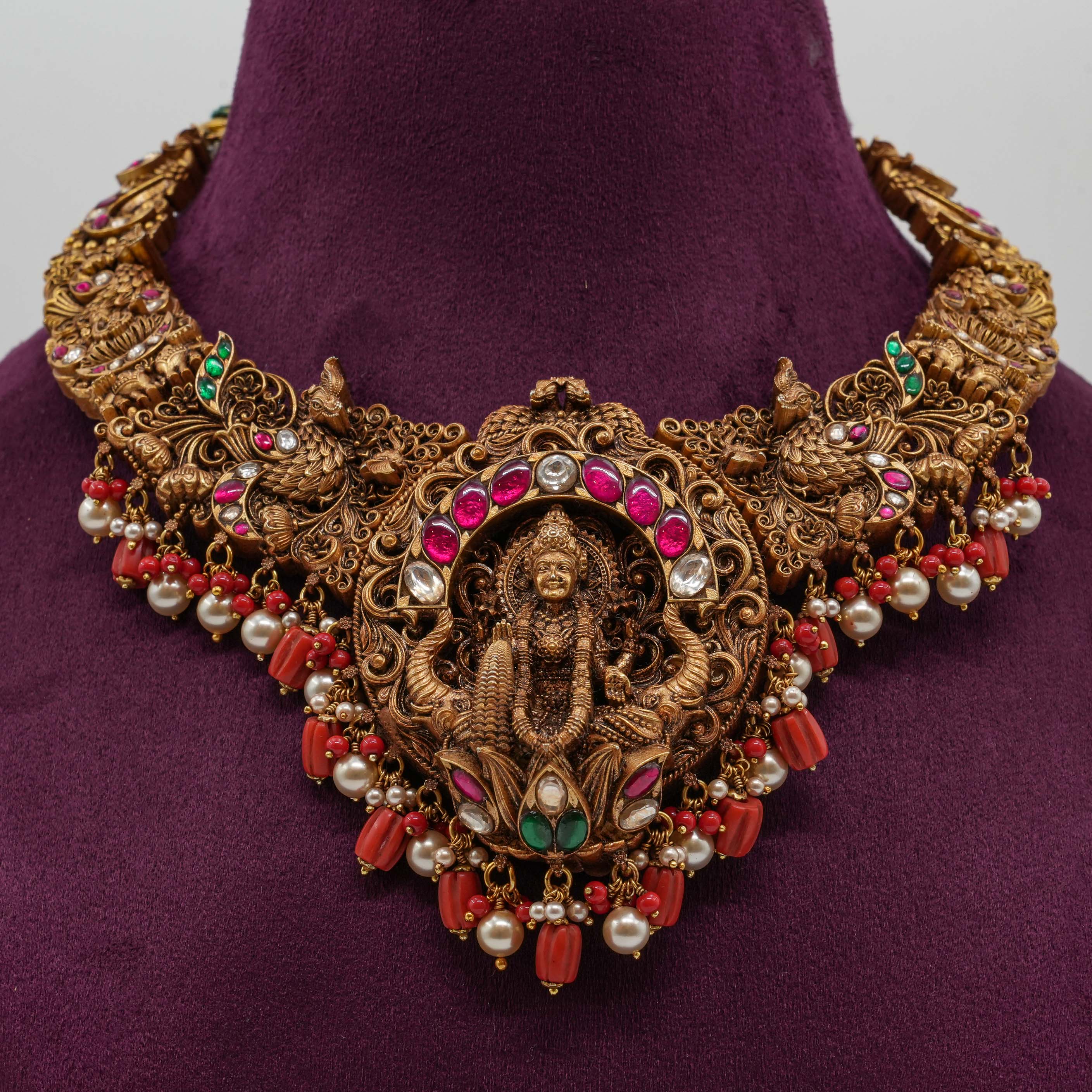 Goddess Lakshmi Temple Necklace Gold