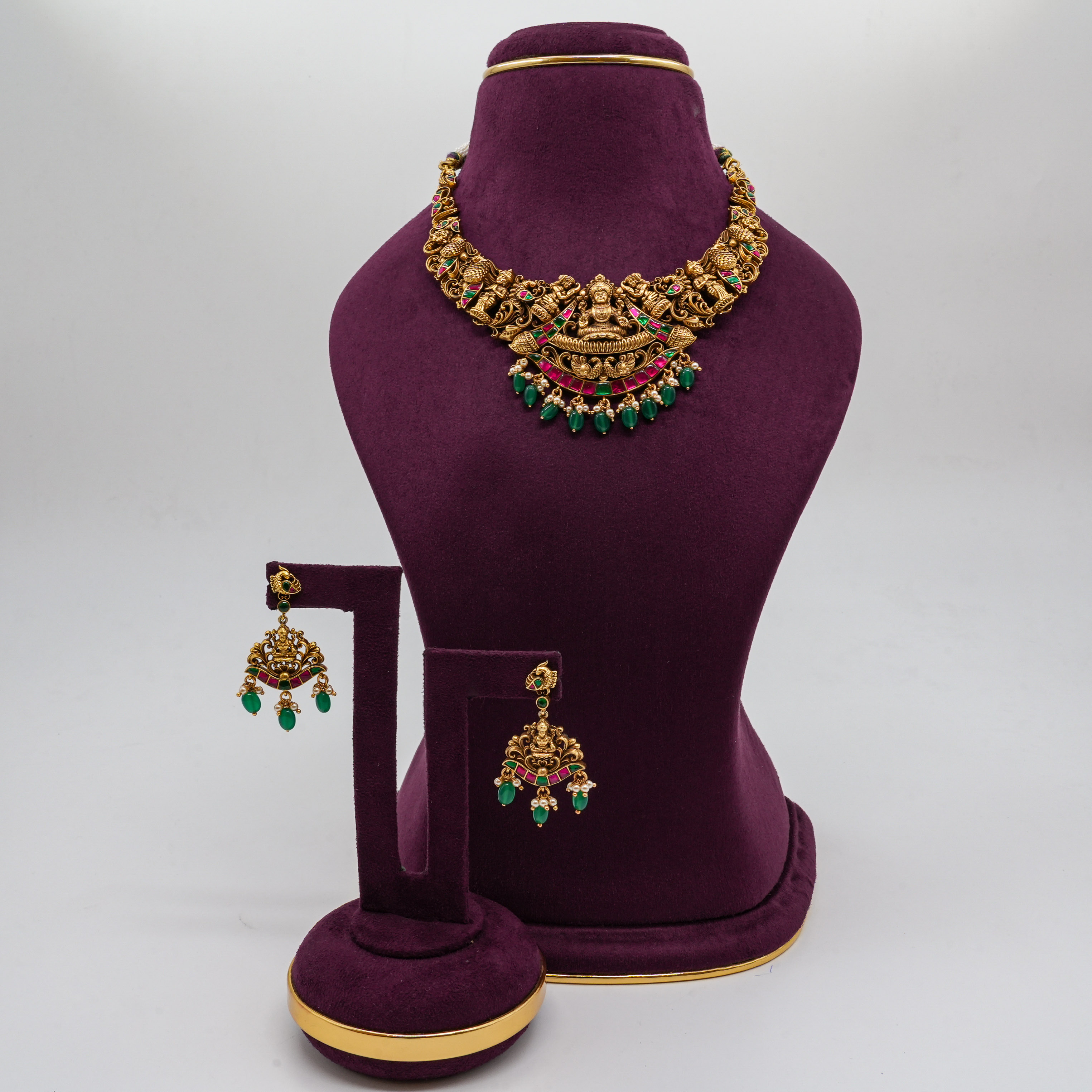 Saubhagya Jewellers - Goddess Lakshmi Temple Necklace Set