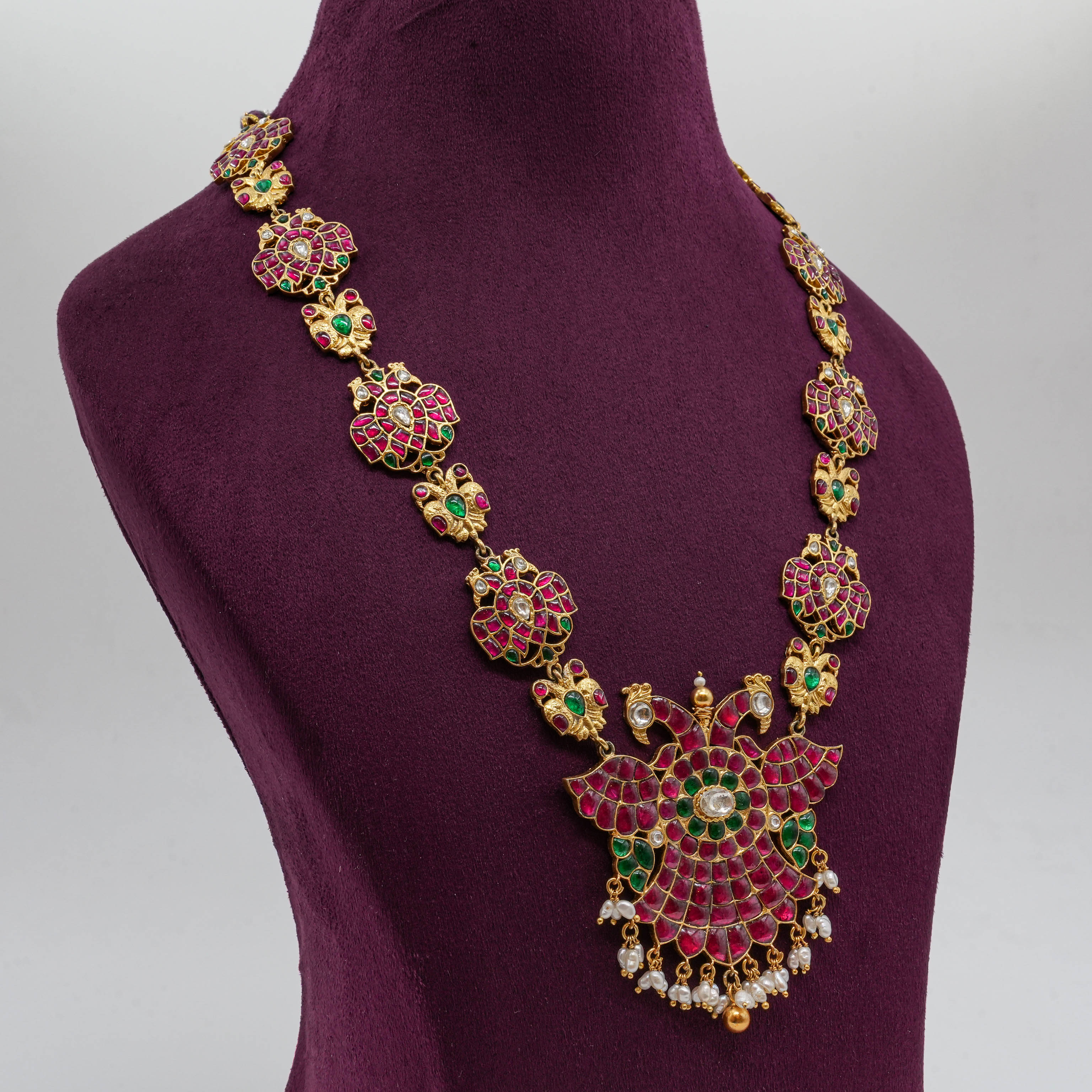 Floral Peacock Kundan Long Necklace