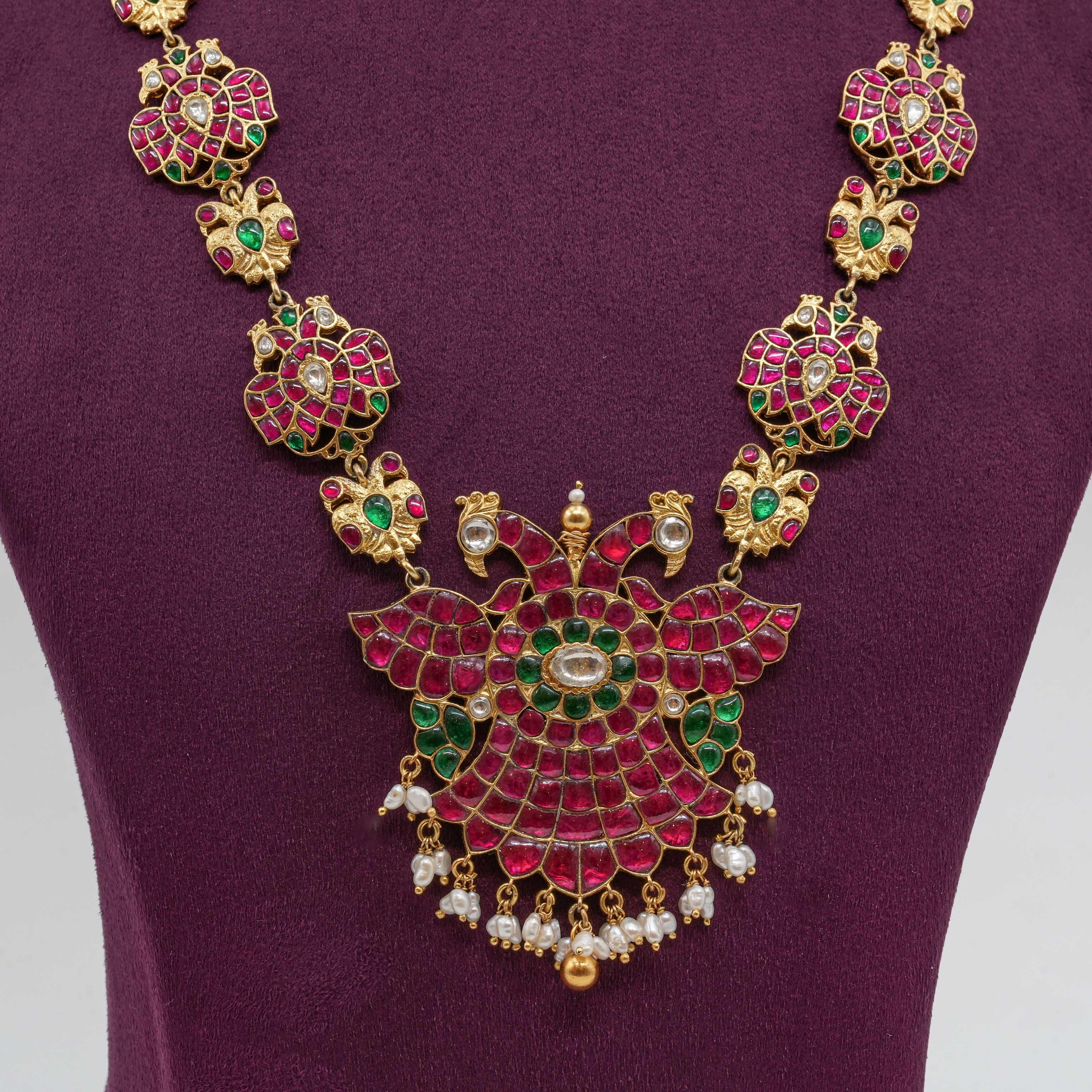 Floral Peacock Kundan Long Necklace
