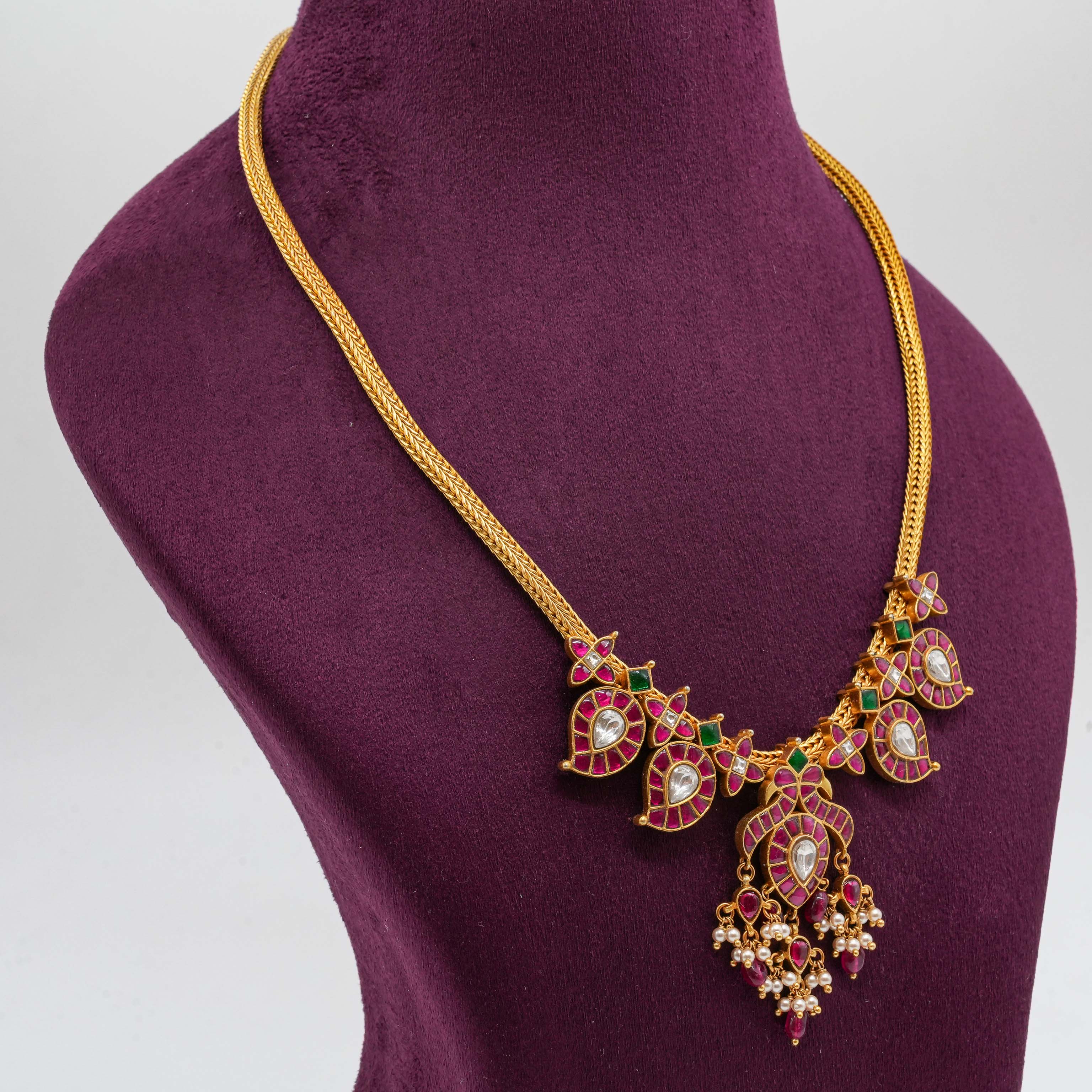 Saubhagya Jewellers - Kundan Leaf Necklace