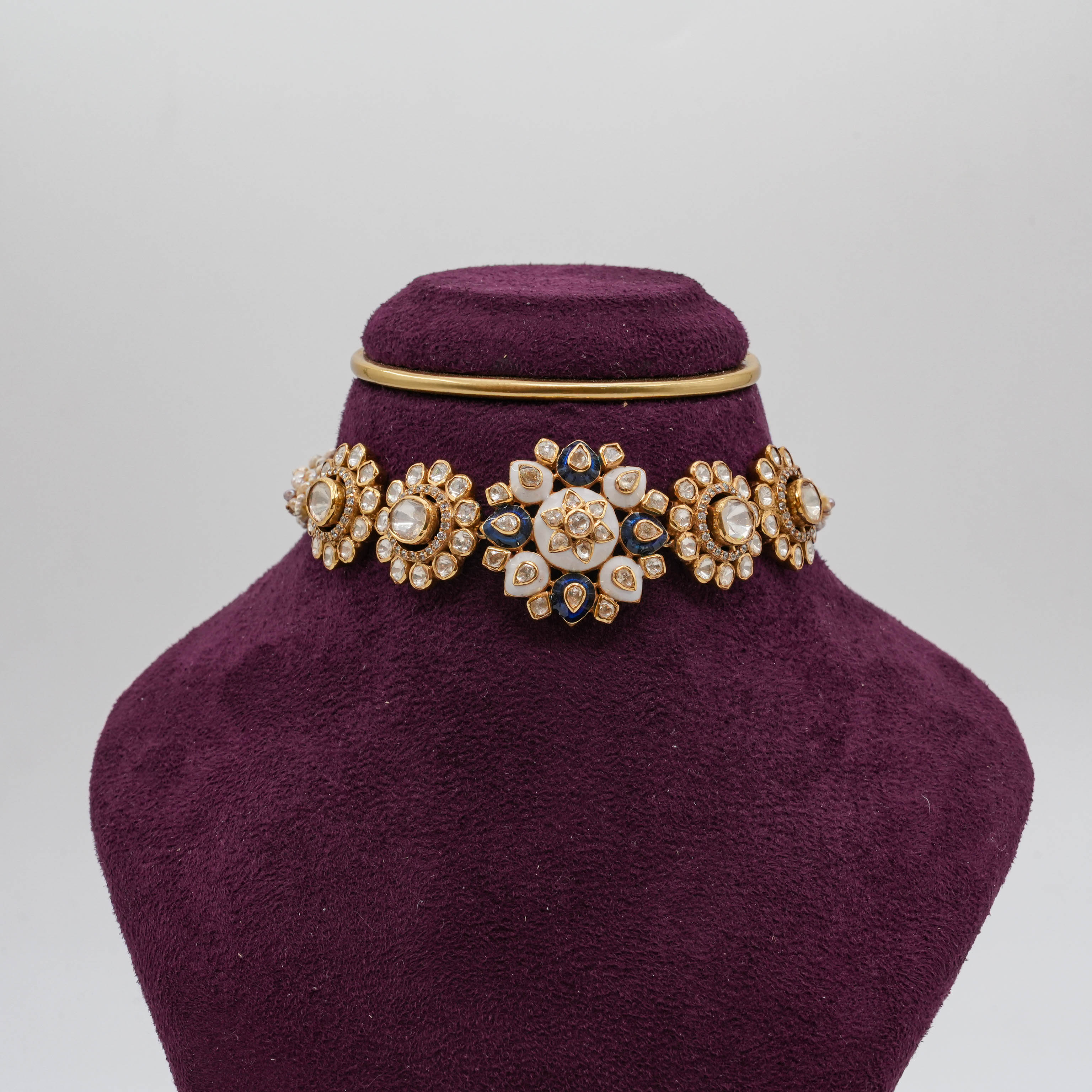 Saubhagya Jewellers - White Blue Floral Choker