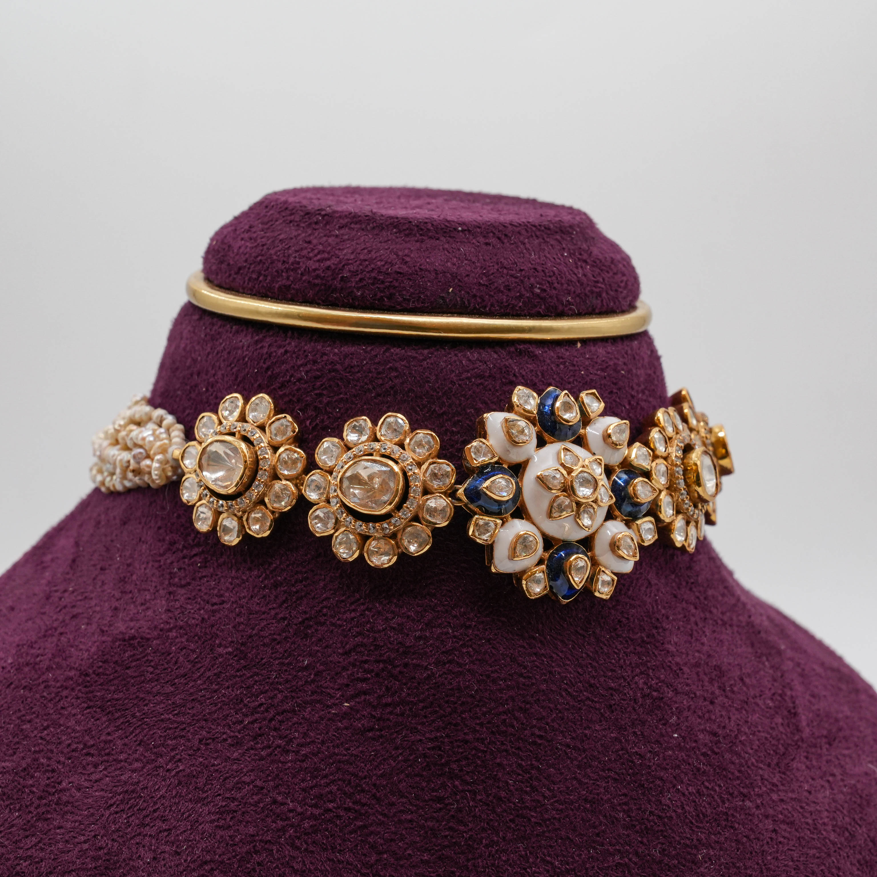 Saubhagya Jewellers - White Blue Floral Choker