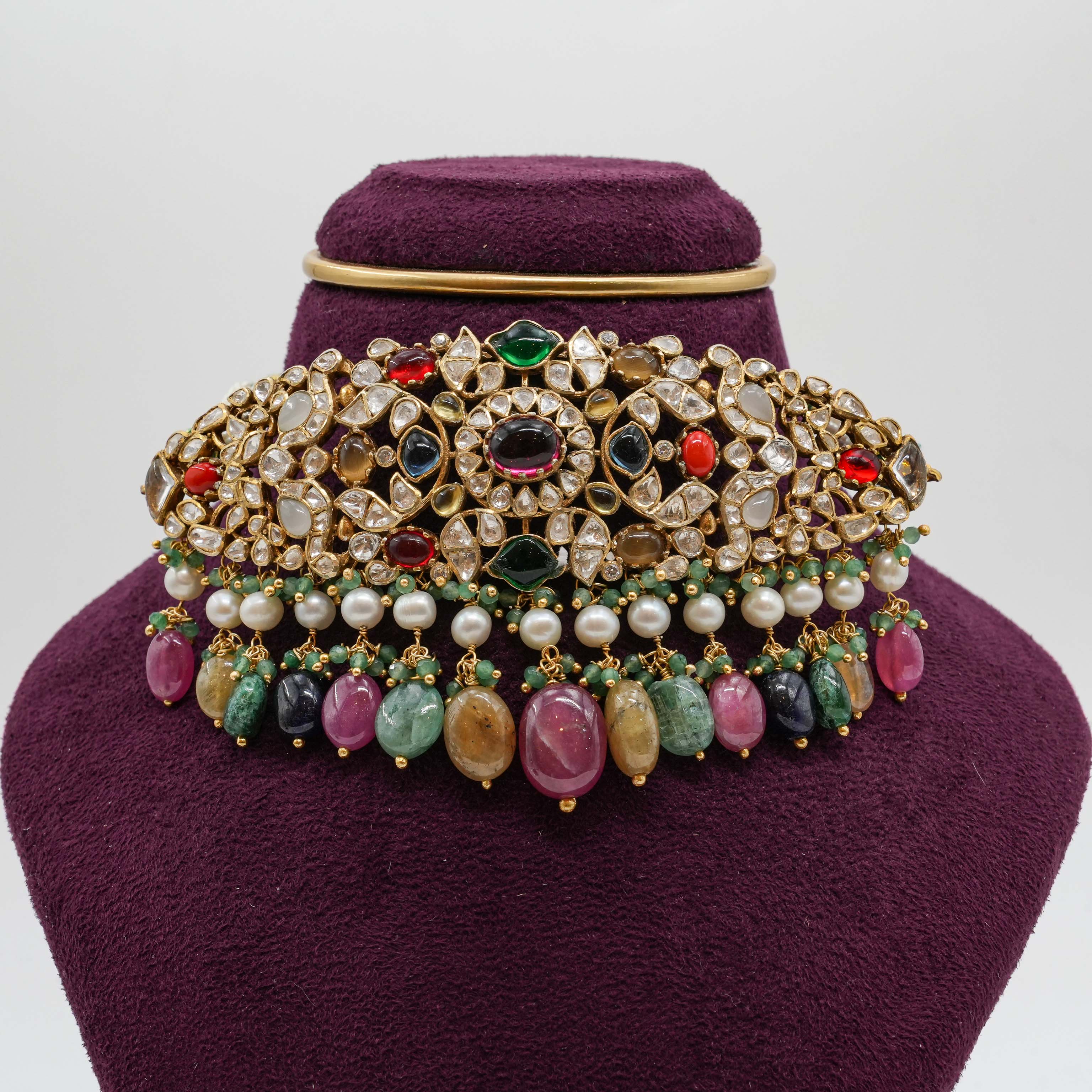 Saubhagya Jewellers - Multi-Gemstone Kundan Choker Set