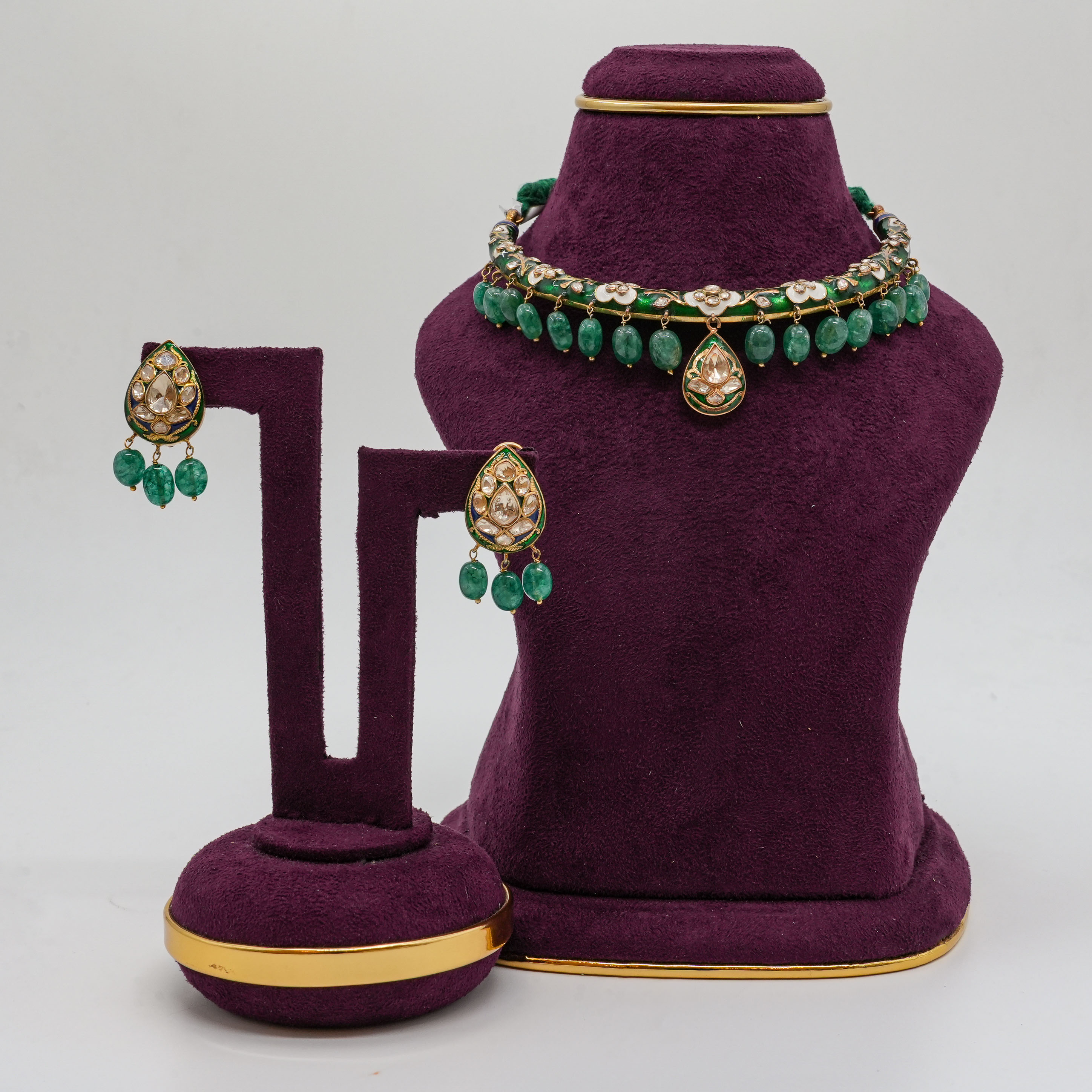 Saubhagya Jewellers - Polki Emerald Necklace