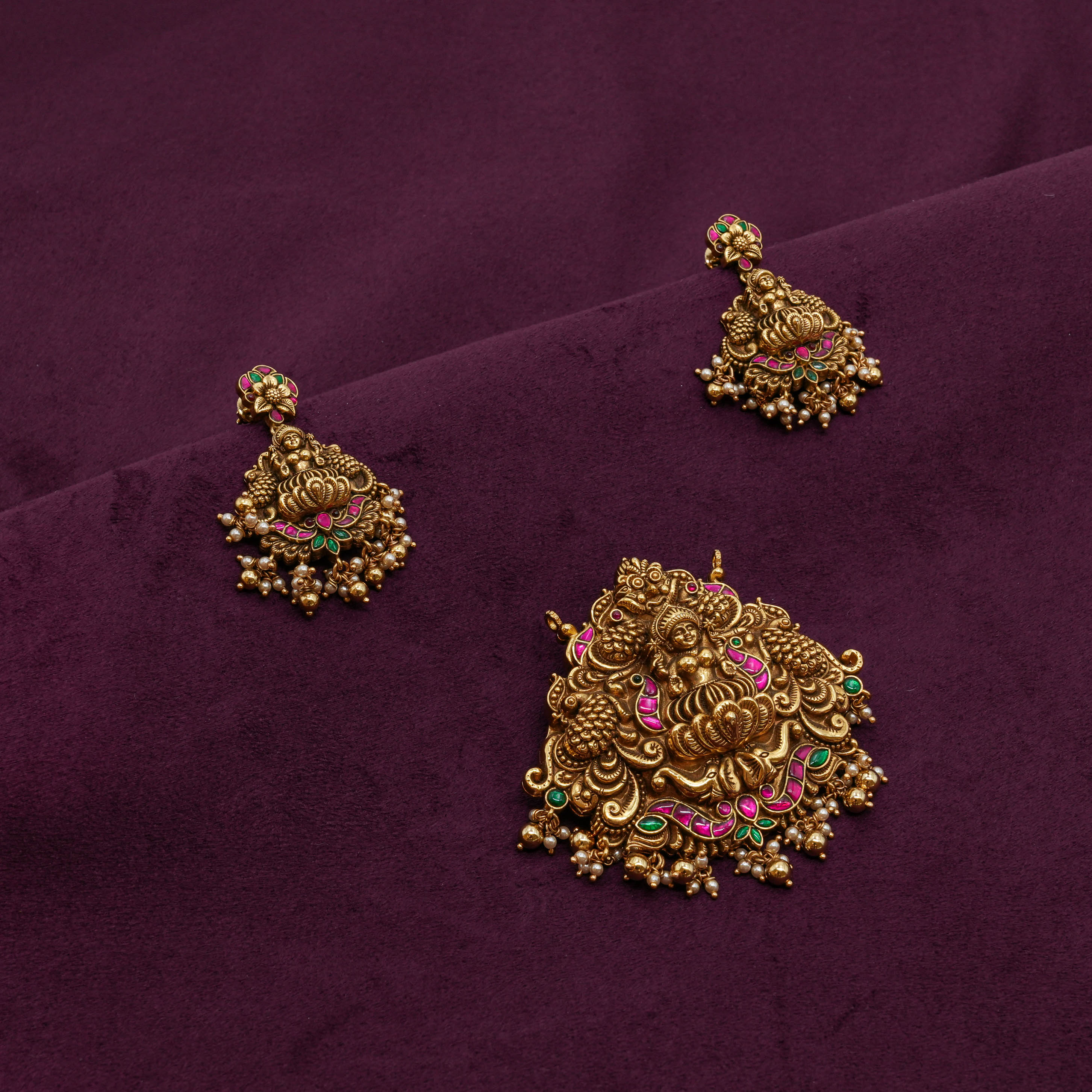 Saubhagya Jewellers - Temple Pendant Set
