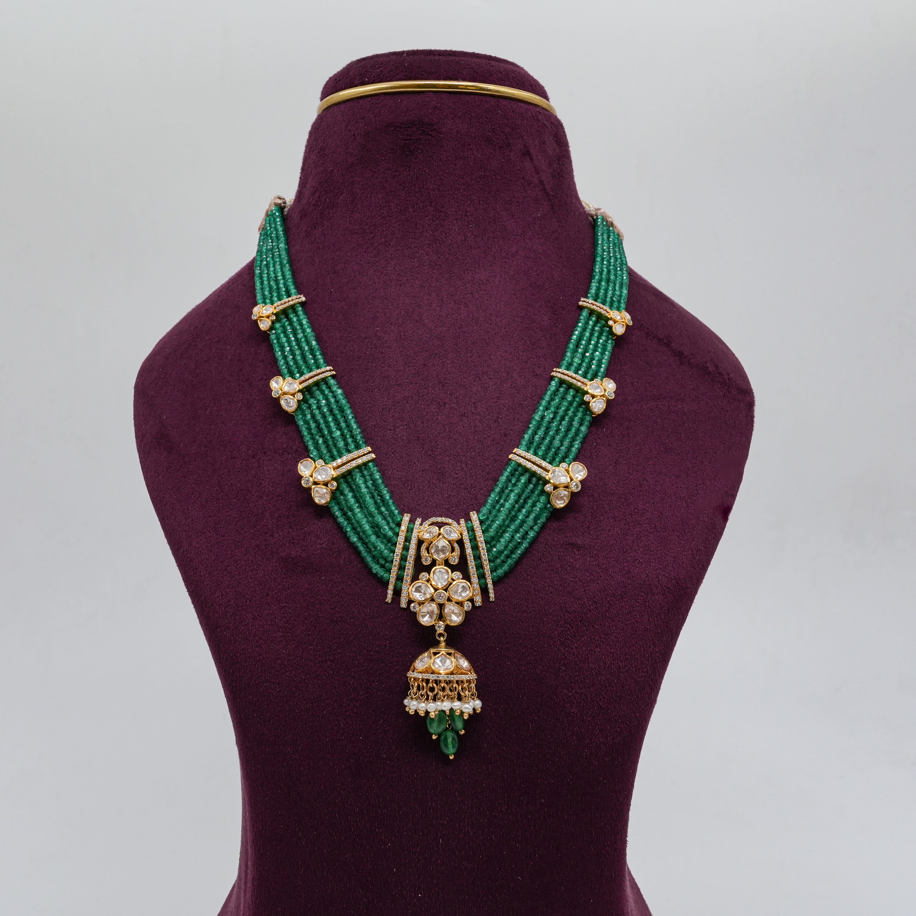 Emerald Kundan Jhumka Necklace