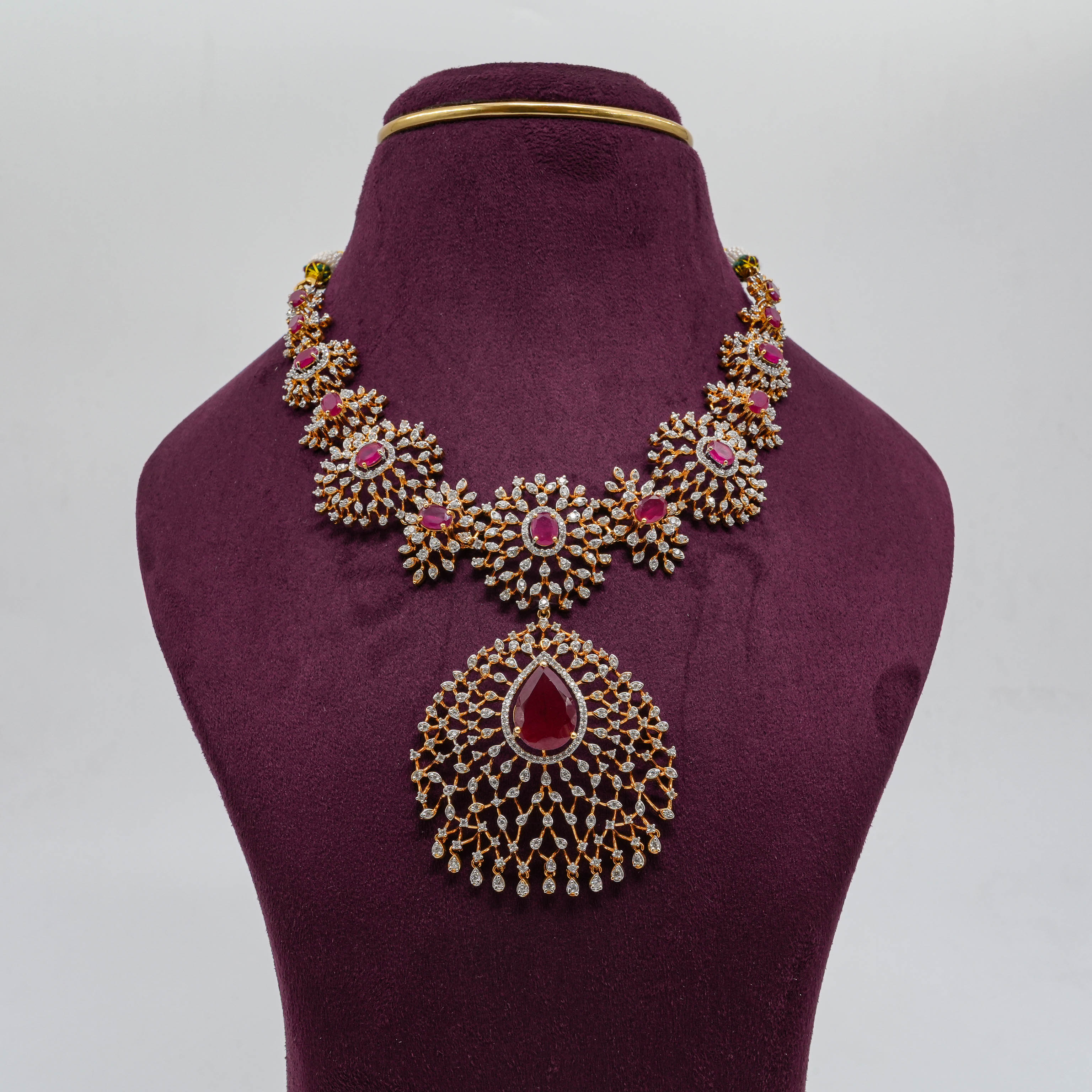 Ruby Flower Pendant Necklace