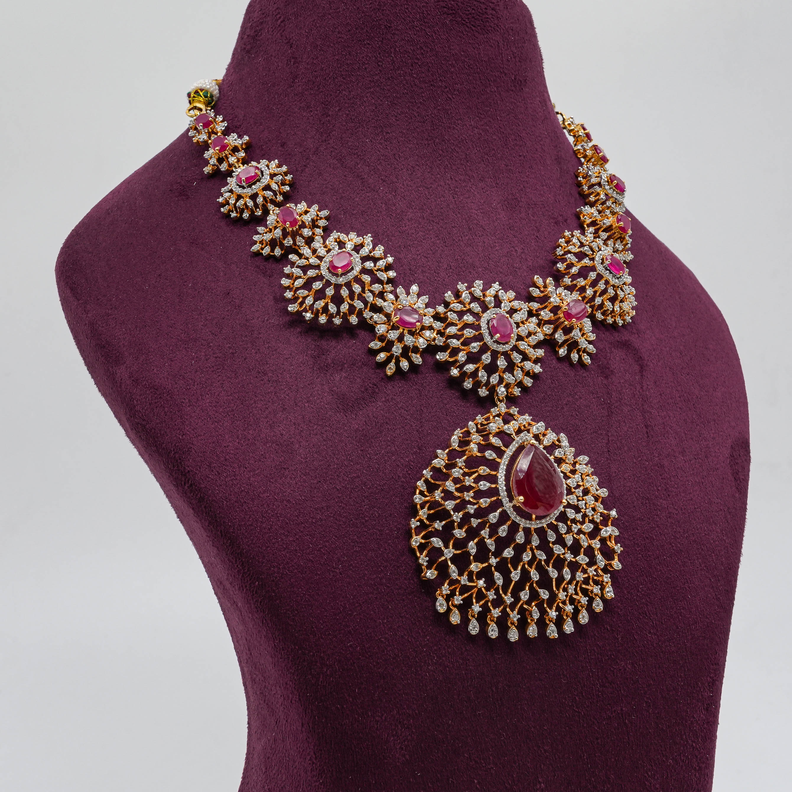 Saubhagya Jewellers - Ruby Flower Pendant Necklace