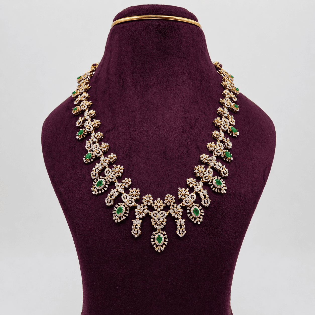 Saubhagya Jewellers - Emerald Floral Diamond Long Necklace
