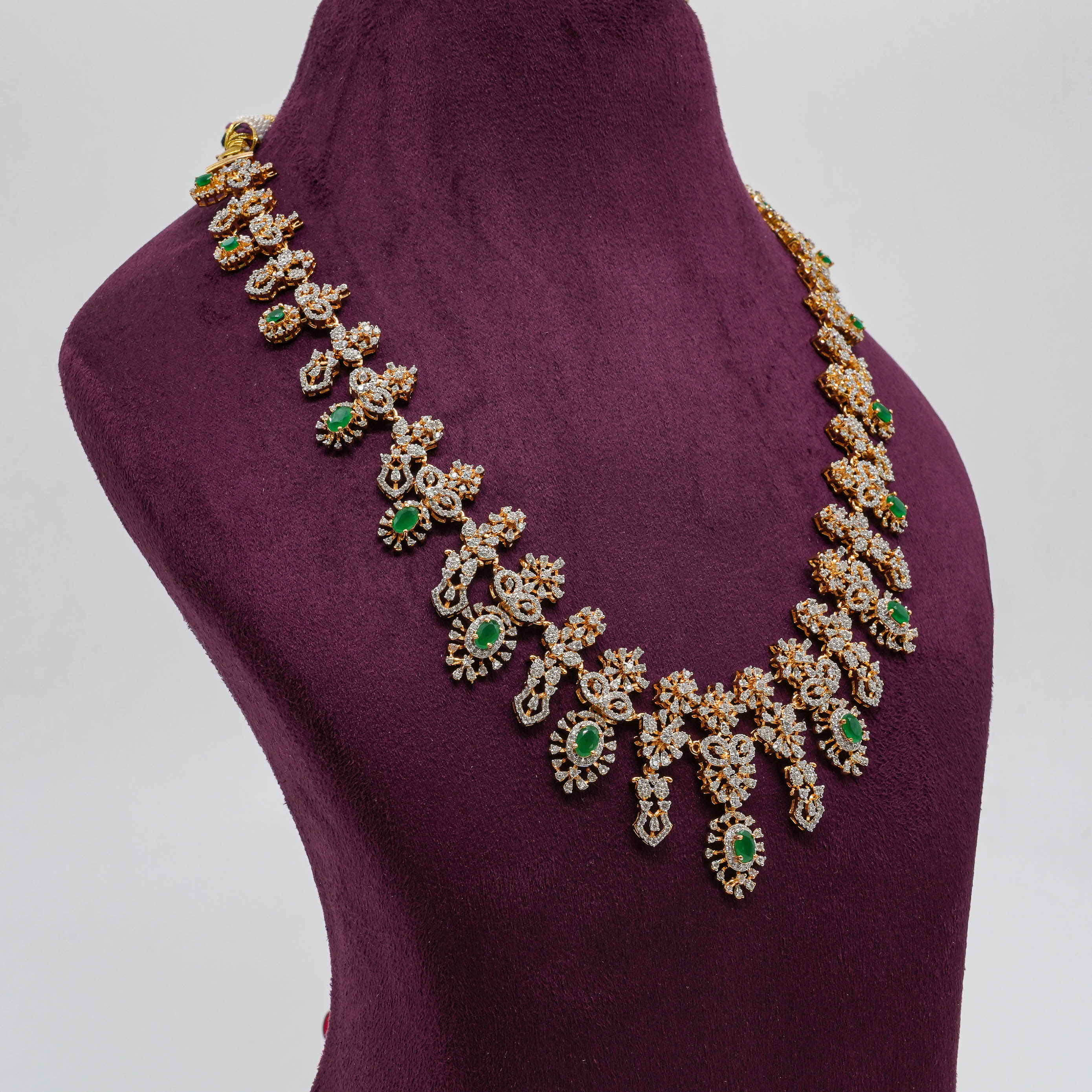 Saubhagya Jewellers - Emerald Floral Diamond Long Necklace