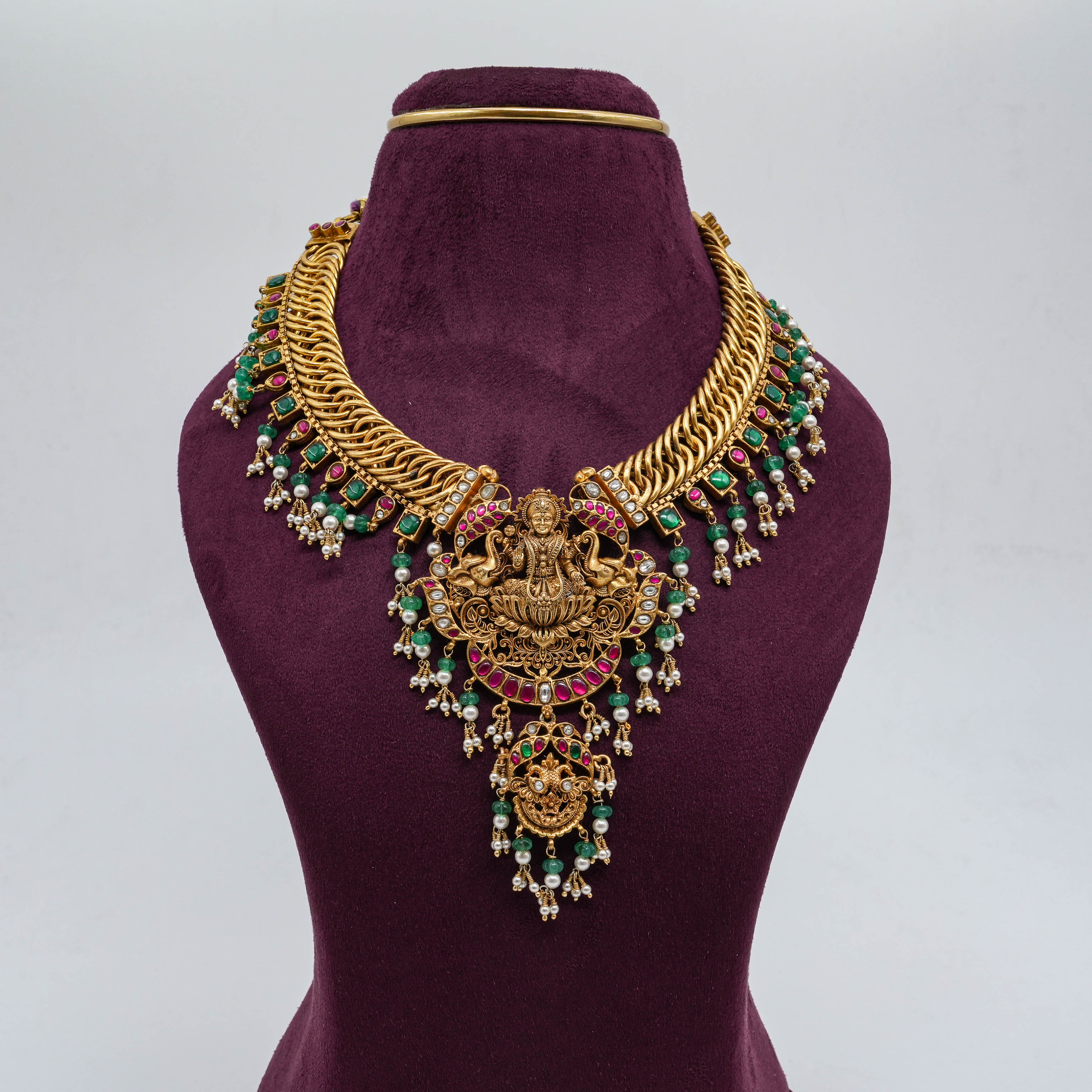 Saubhagya Jewellers - Goddess Lakshmi Temple Necklace Gold